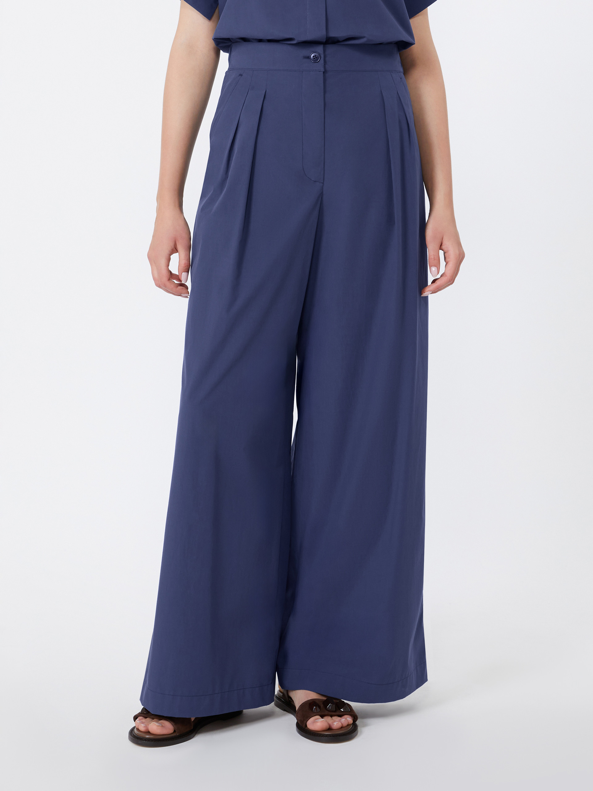 Wide-leg cotton poplin trousers - NAVY - Weekend Max Mara - 2