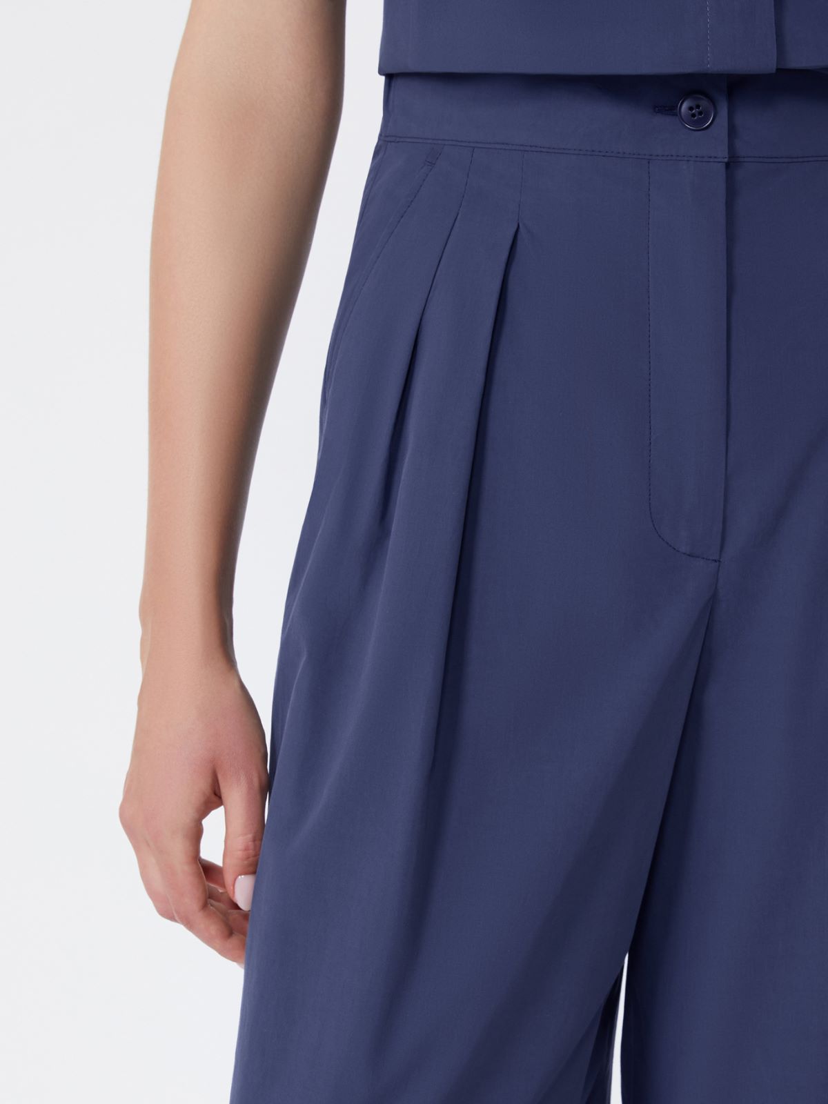 Wide-leg cotton poplin trousers - NAVY - Weekend - 4