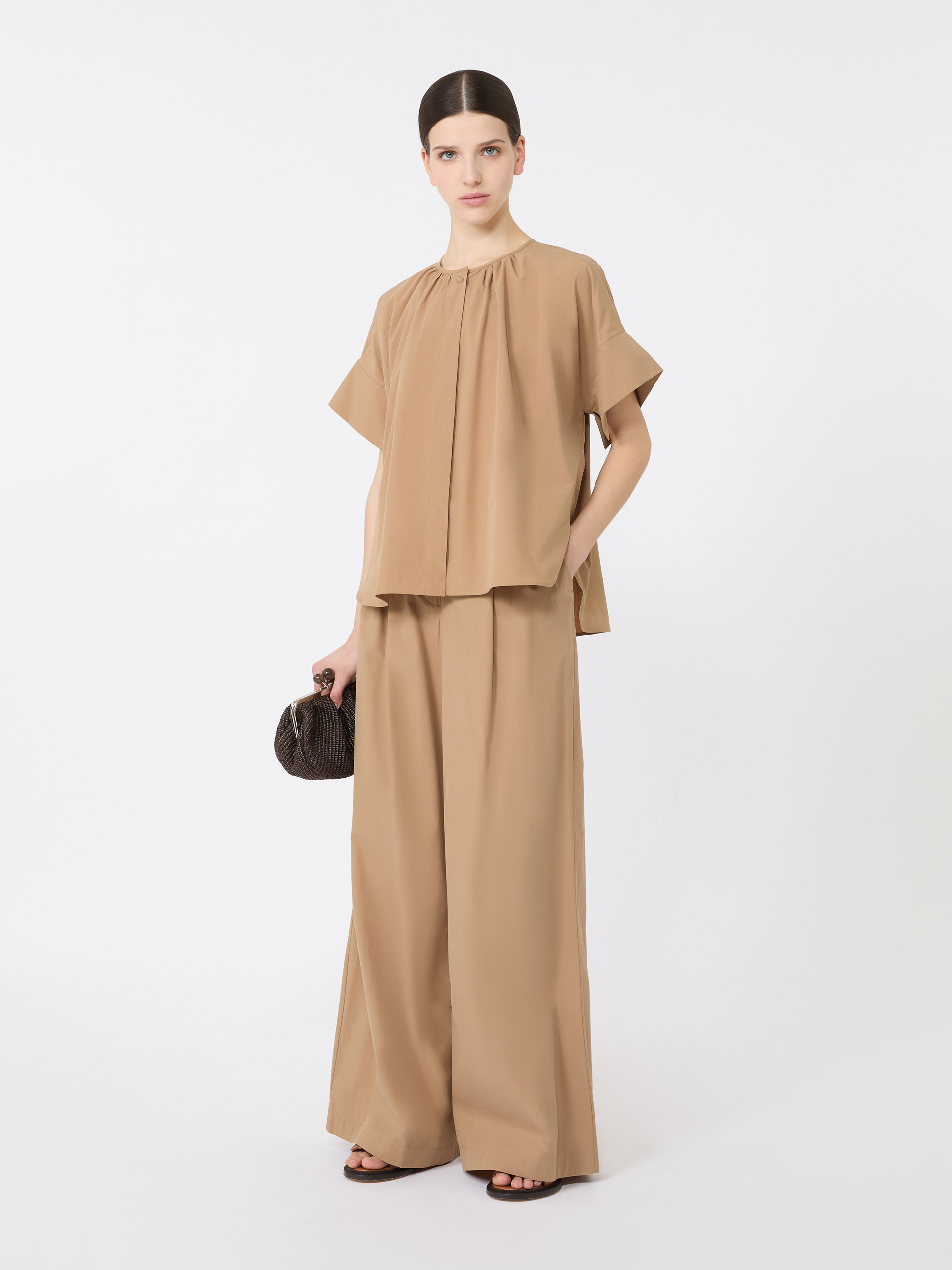 Wide-leg cotton poplin trousers - TOBACCO - Weekend Max Mara