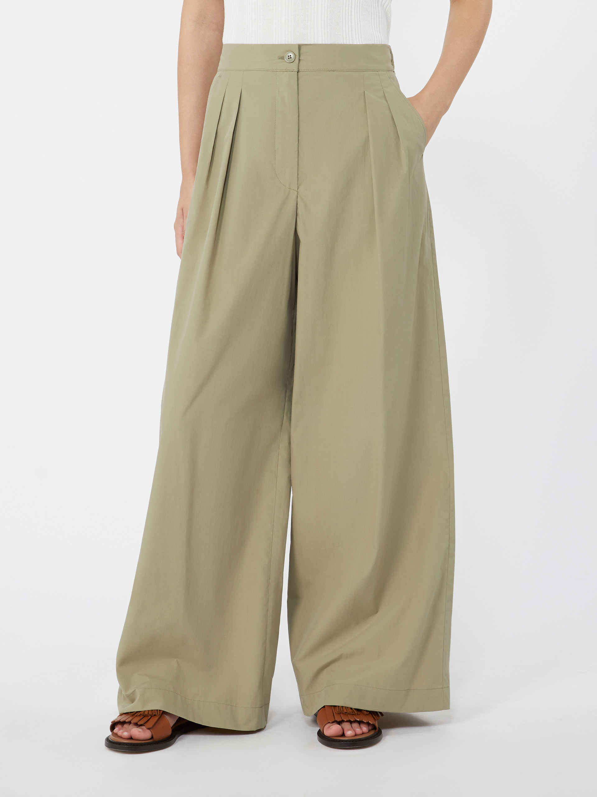 Wide-leg cotton poplin trousers - OLIVE GREEN - Weekend Max Mara - 2