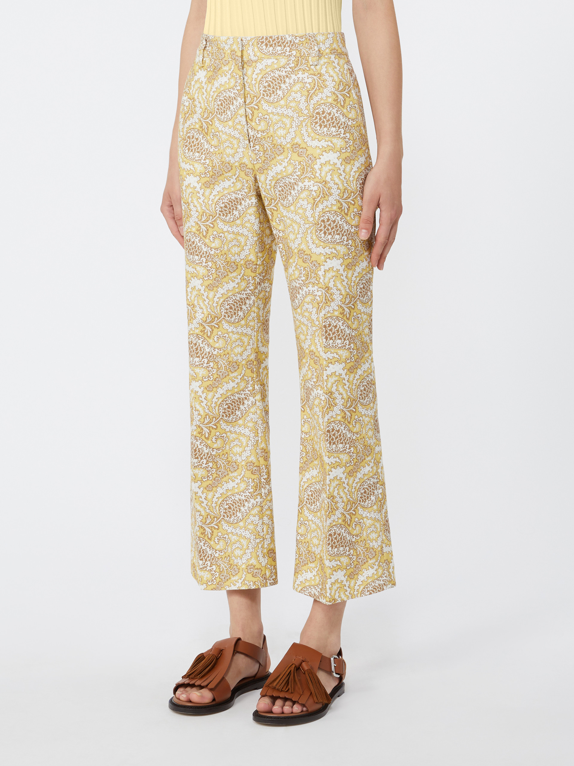 Printed basketweave cotton trousers - LIGHT YELLOW - Weekend Max Mara - 2