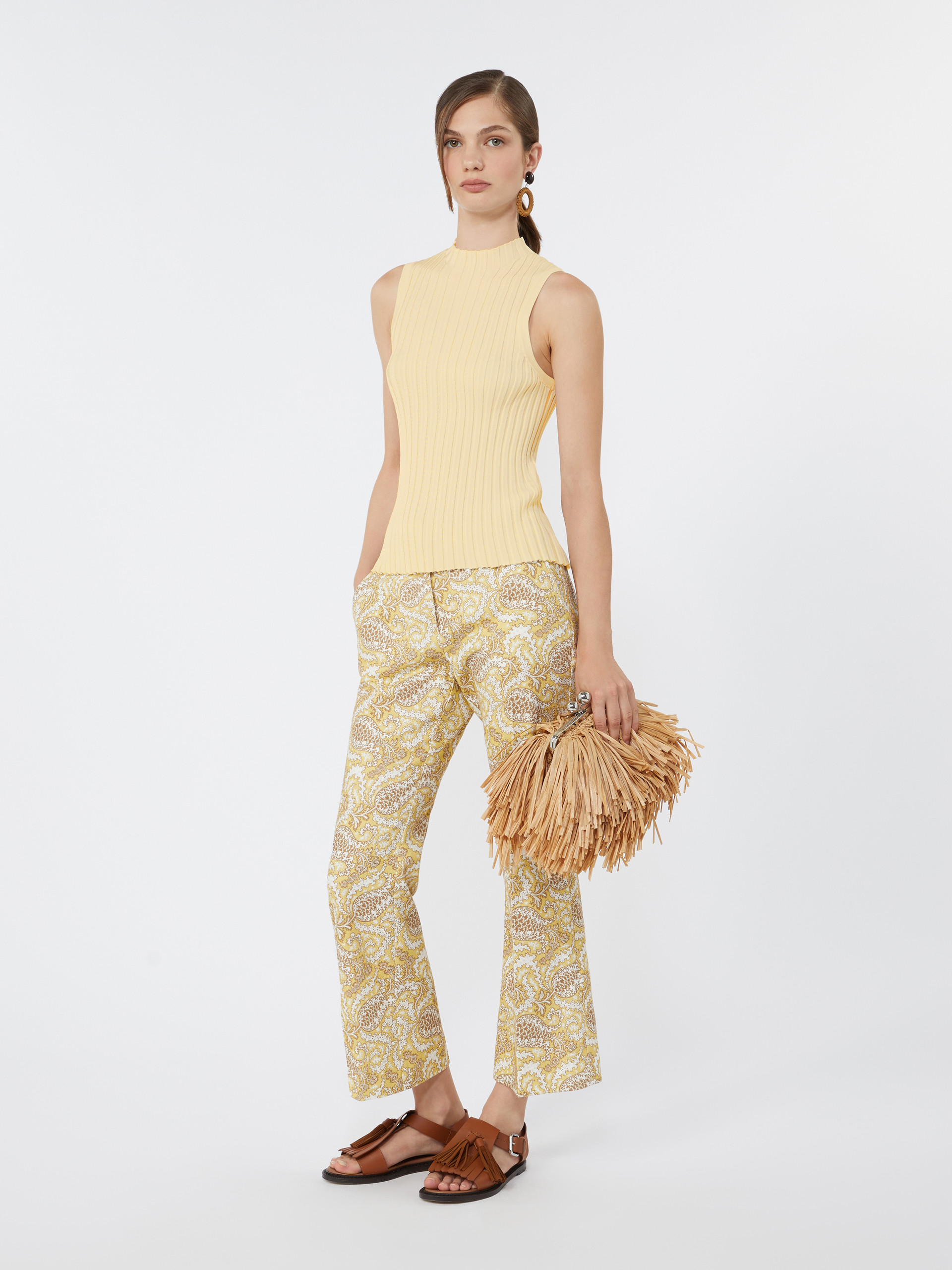 Printed basketweave cotton trousers - LIGHT YELLOW - Weekend Max Mara