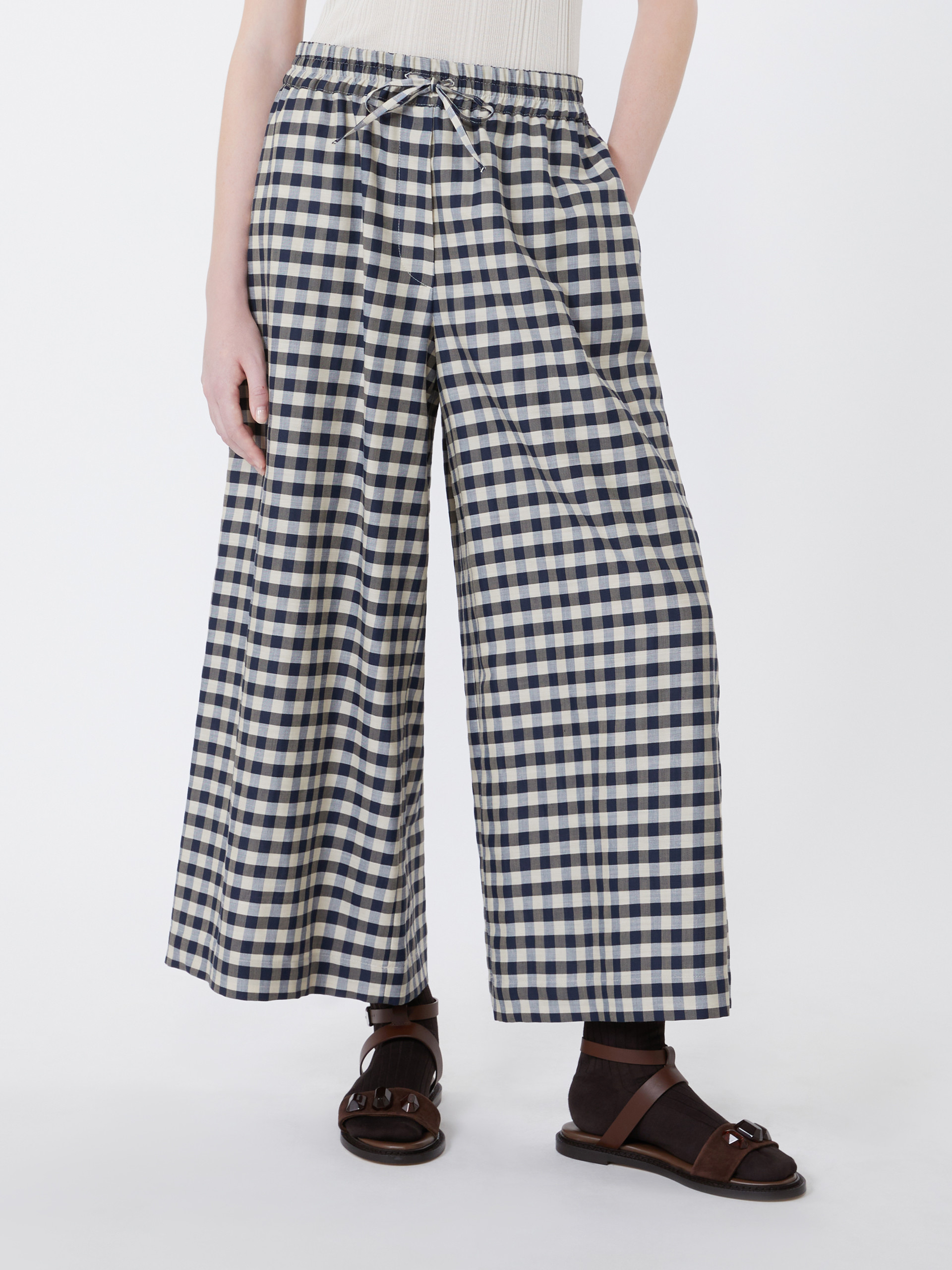 Cotton and ramie Batavia trousers - NAVY - Weekend Max Mara - 2