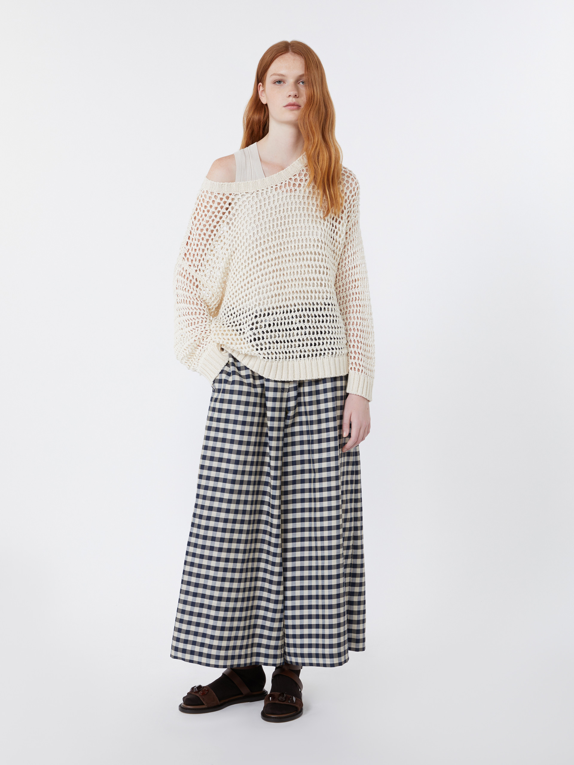 Cotton and ramie Batavia trousers - NAVY - Weekend Max Mara