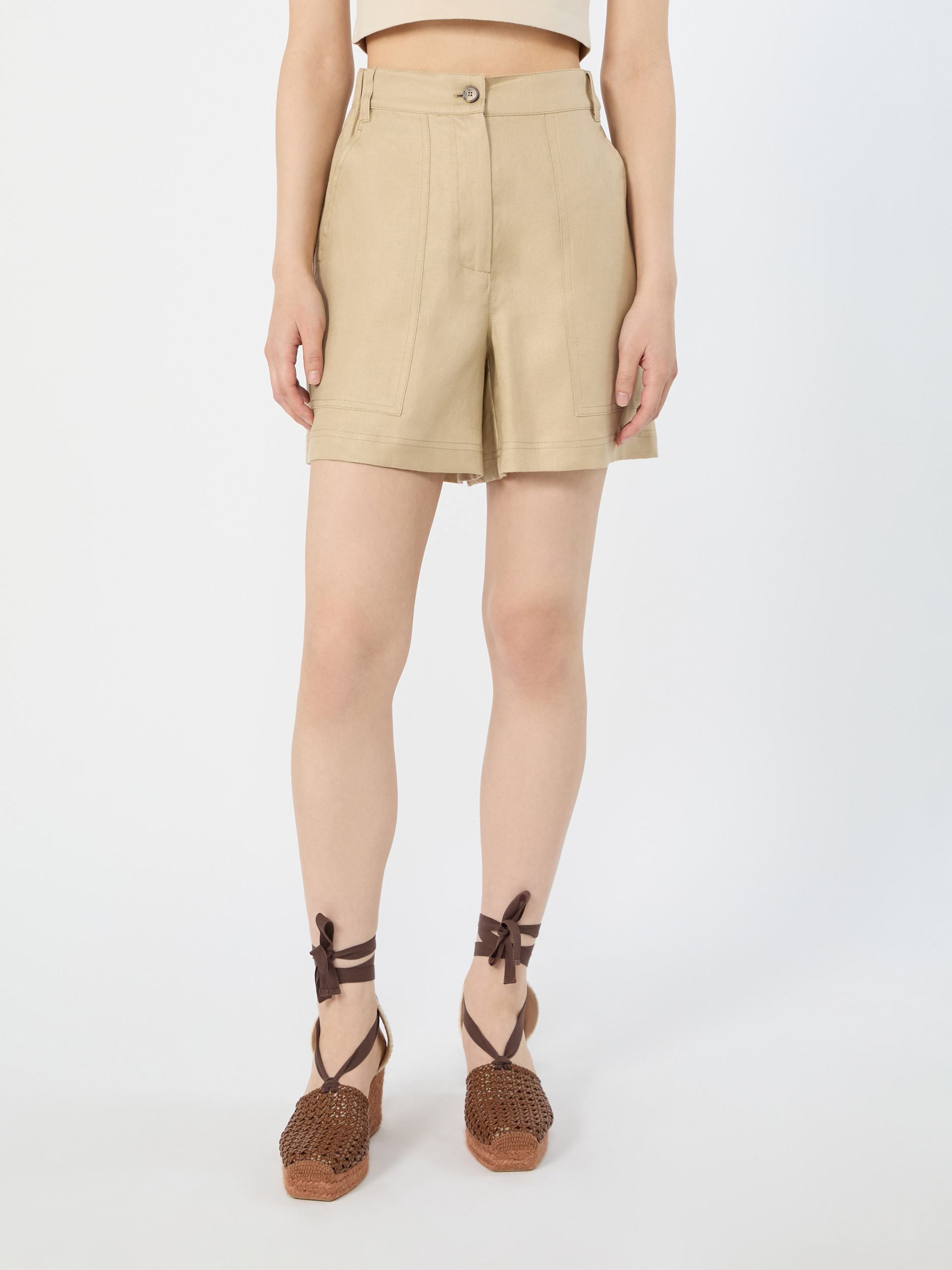 Short in pure linen - SAND - Weekend Max Mara - 2