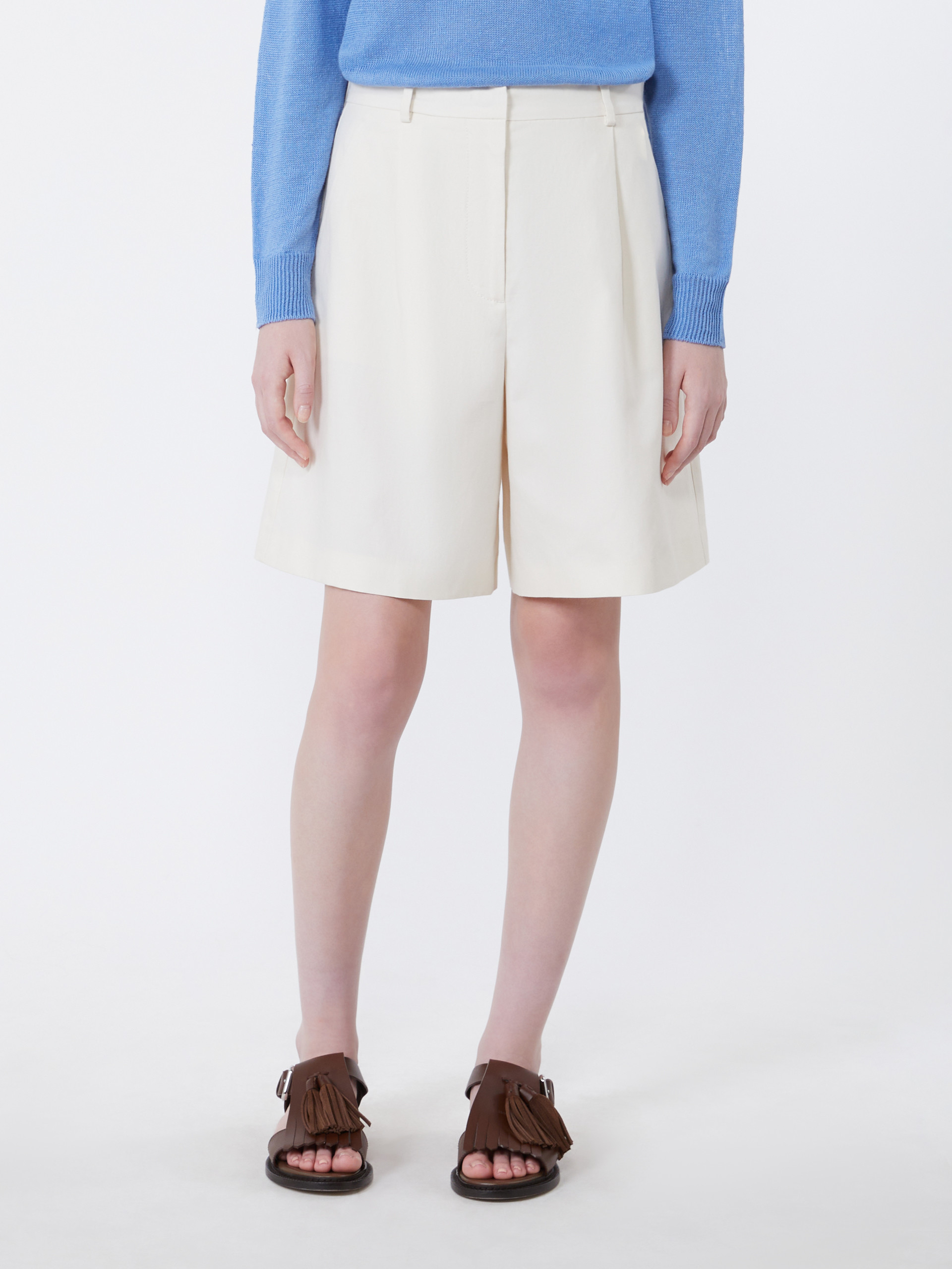 Cotton and linen canvas Bermuda shorts - ECRU - Weekend Max Mara - 2