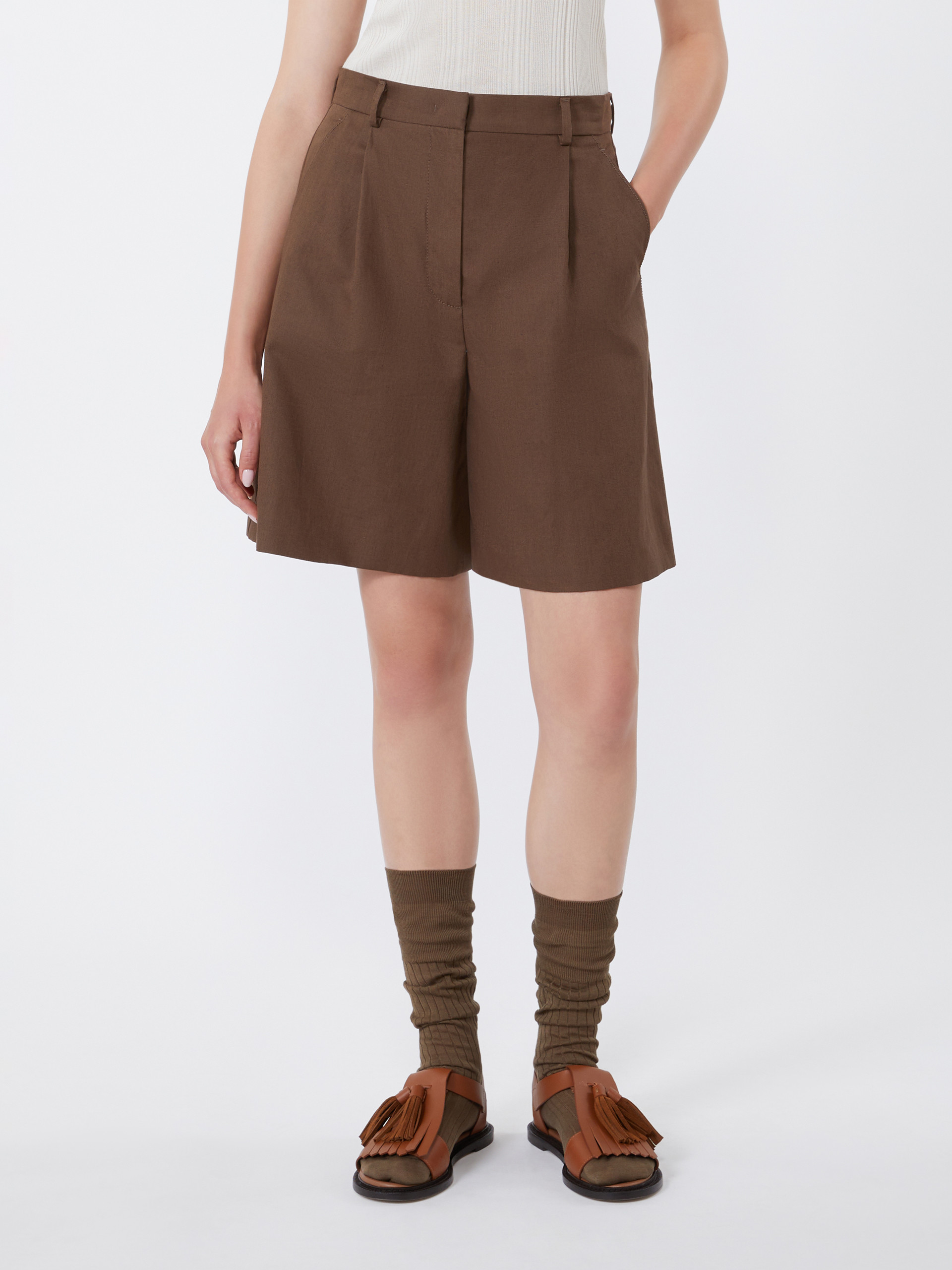 Cotton and linen canvas Bermuda shorts - CHOCOLATE - Weekend Max Mara - 2