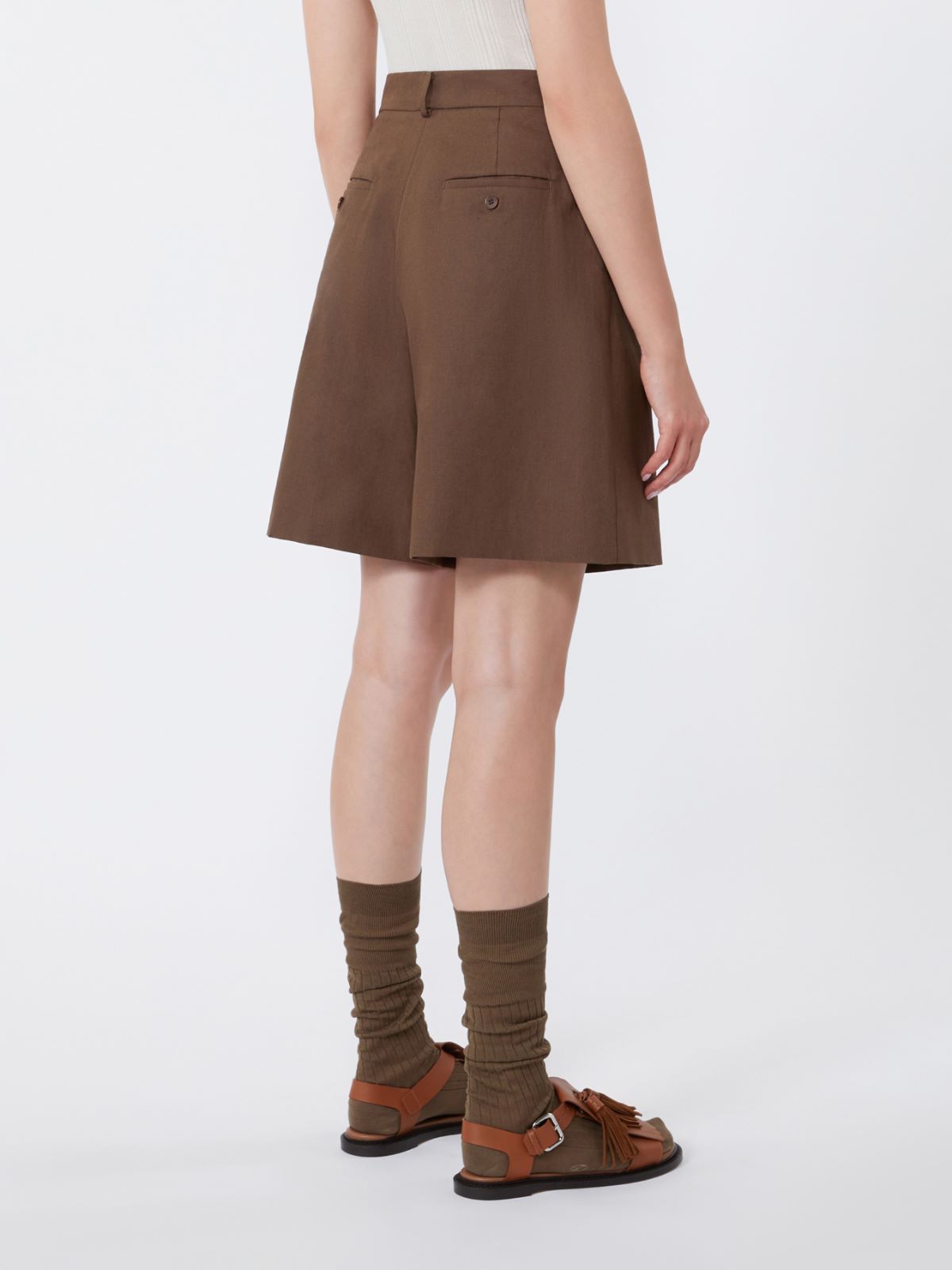 Cotton and linen canvas Bermuda shorts - CHOCOLATE - Weekend - 3