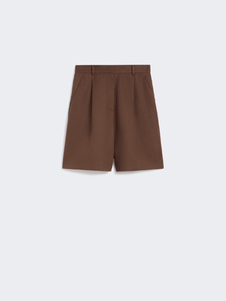 Cotton and linen canvas Bermuda shorts - CHOCOLATE - Weekend
