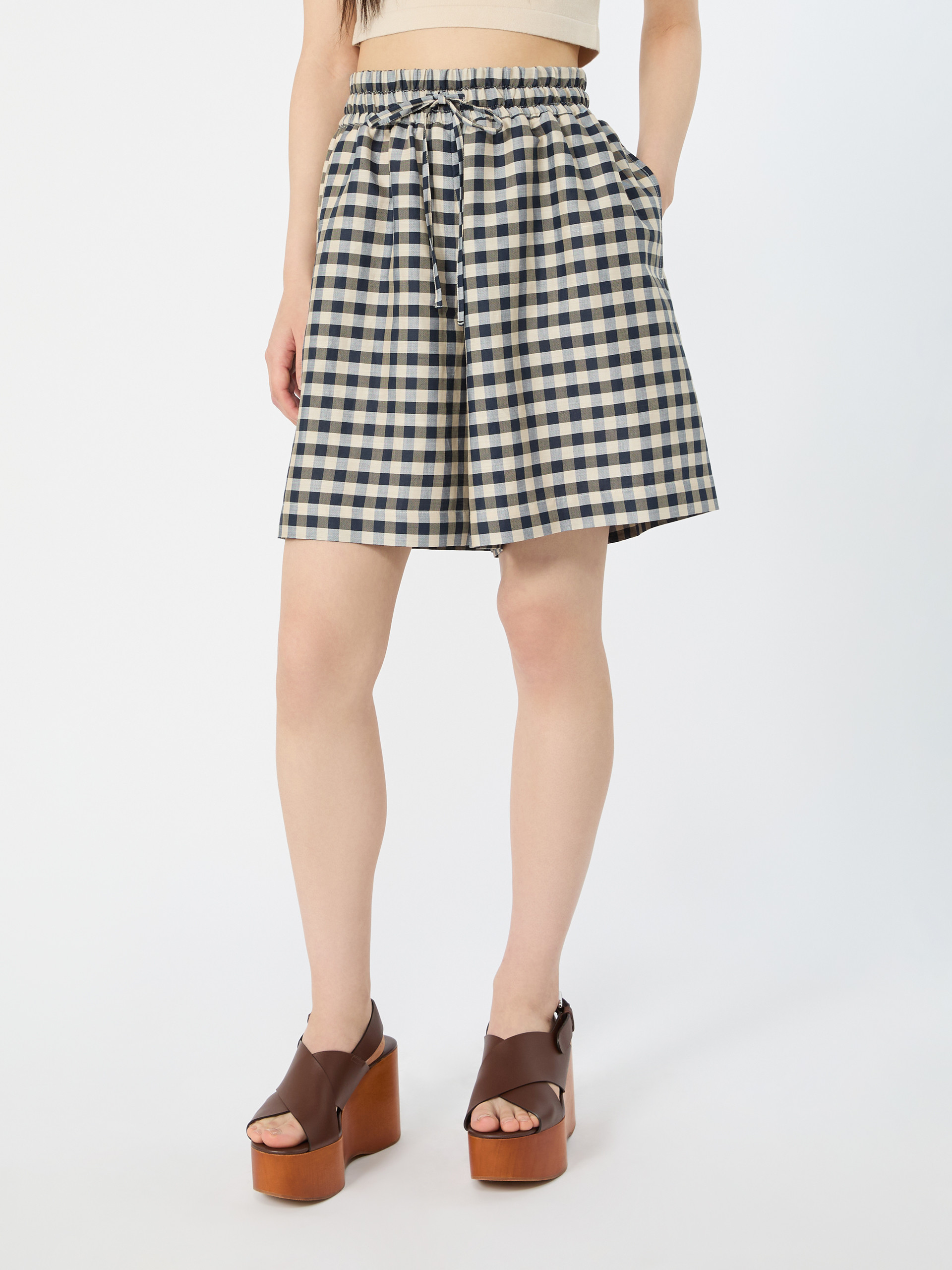 Vichy ramie and cotton Bermuda shorts - NAVY - Weekend Max Mara - 2