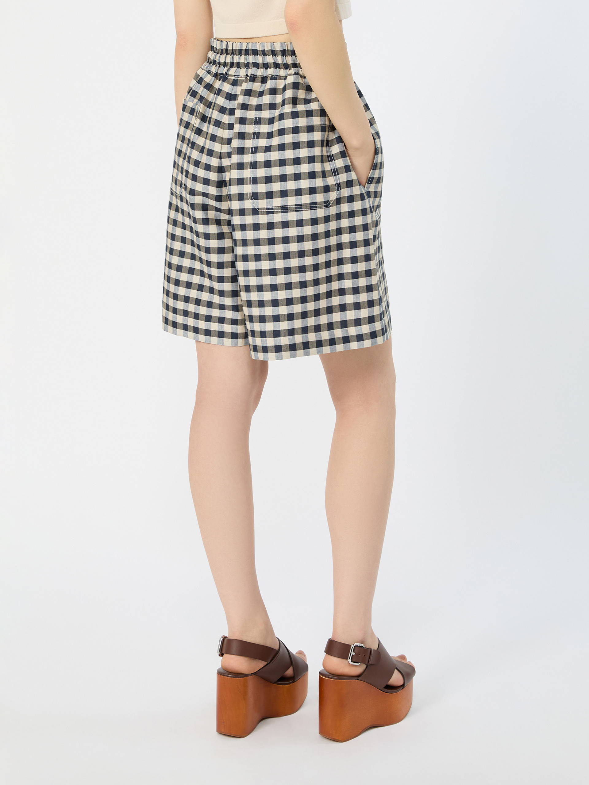 Vichy ramie and cotton Bermuda shorts - NAVY - Weekend Max Mara - 3