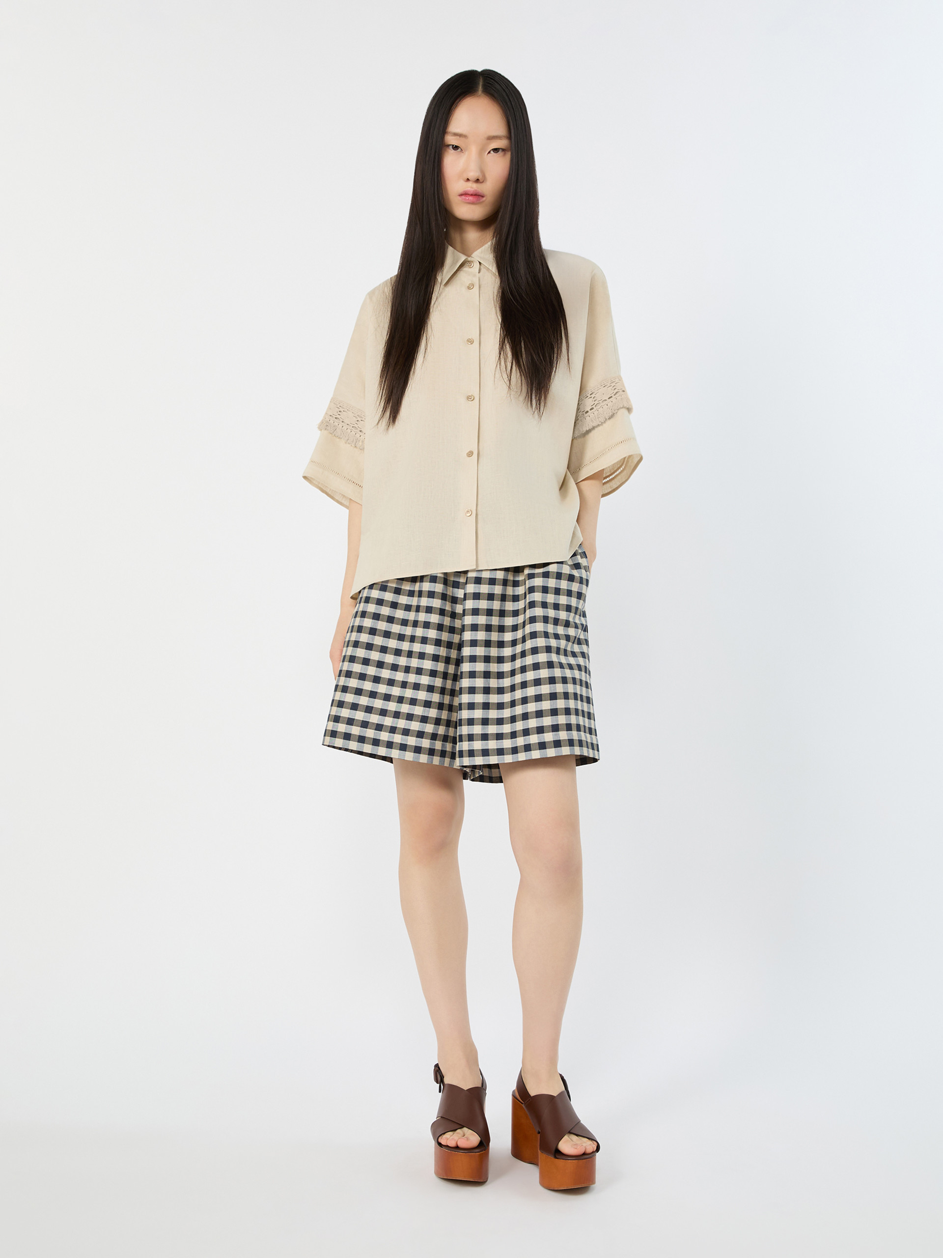 Vichy ramie and cotton Bermuda shorts - NAVY - Weekend Max Mara