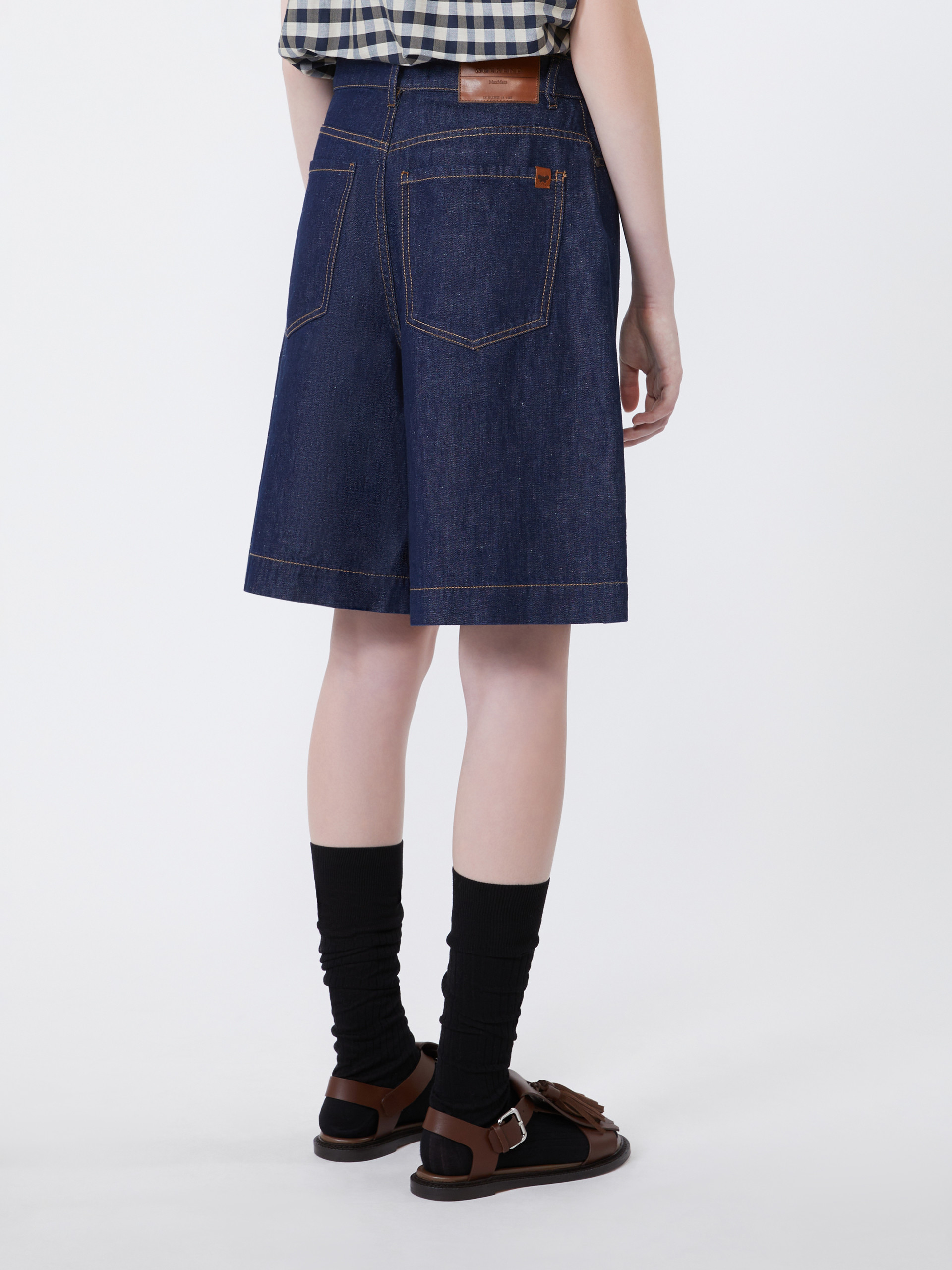 Cotton and linen denim Bermuda shorts - NAVY - Weekend Max Mara - 3