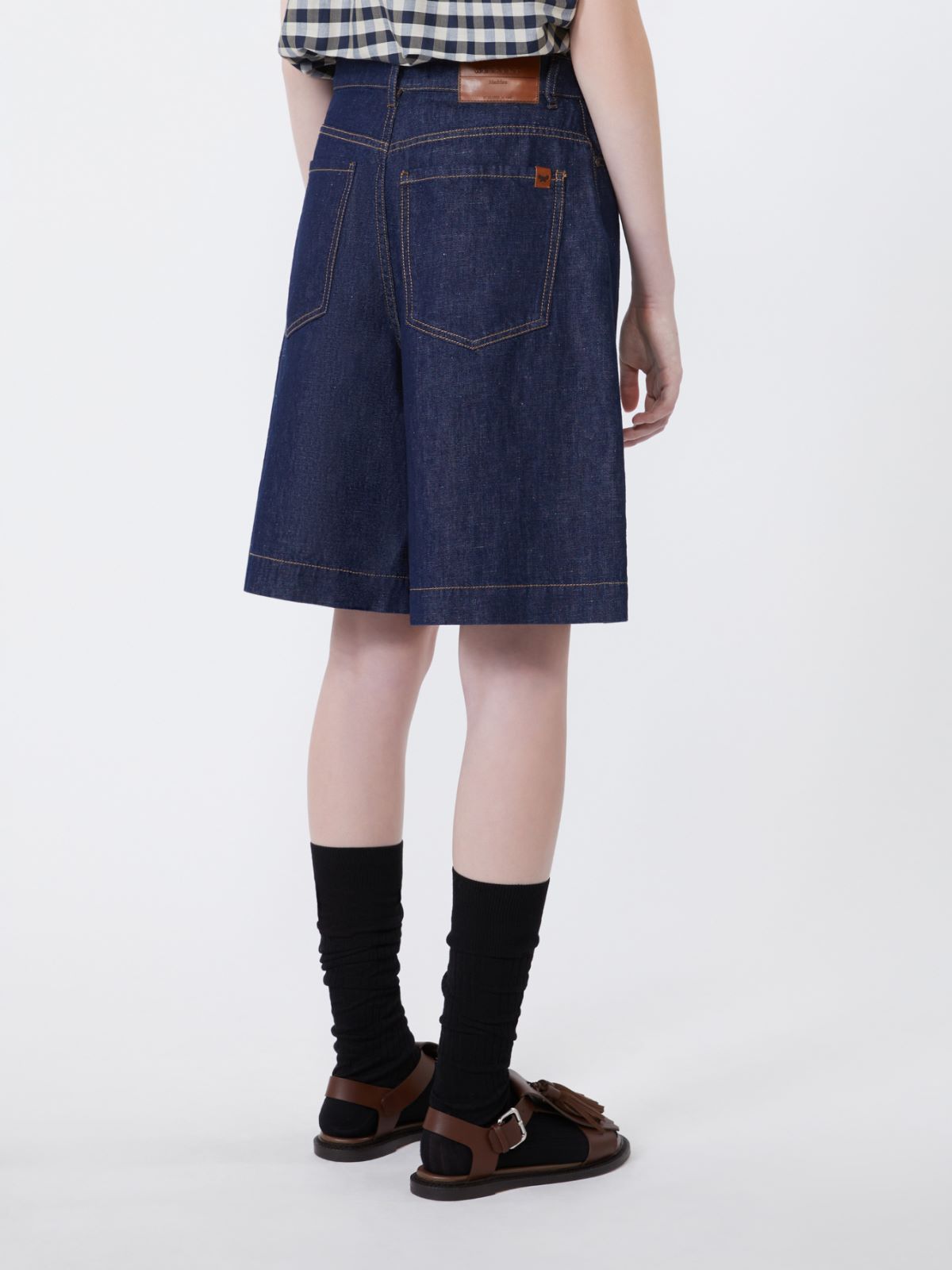 Cotton and linen denim Bermuda shorts - NAVY - Weekend - 3