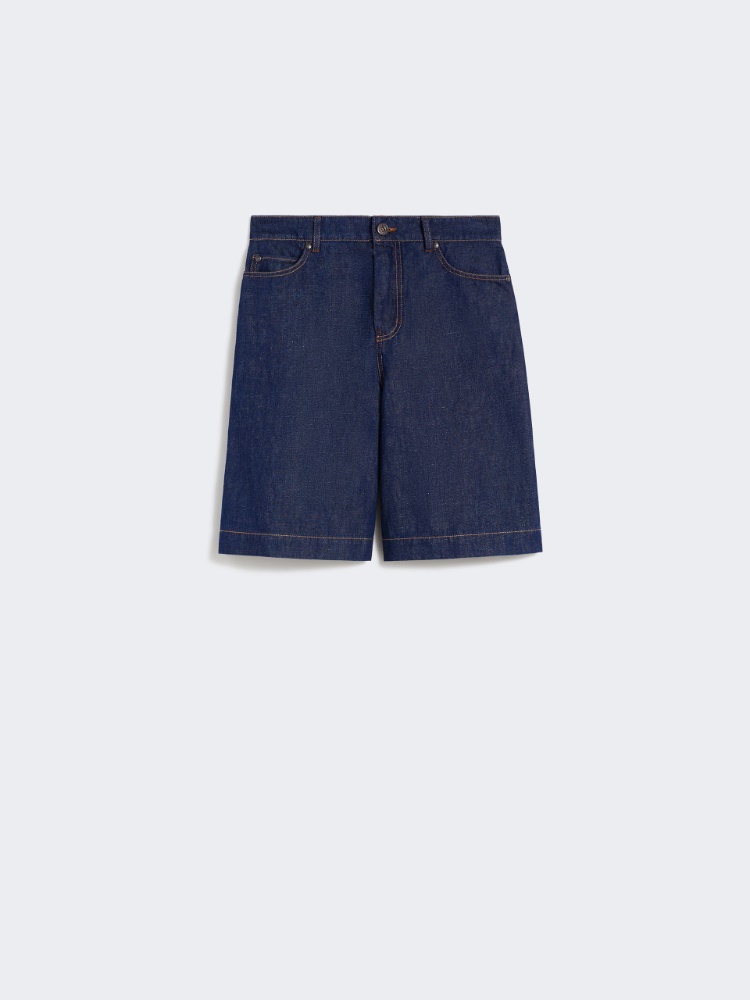 Cotton and linen denim Bermuda shorts - NAVY - Weekend