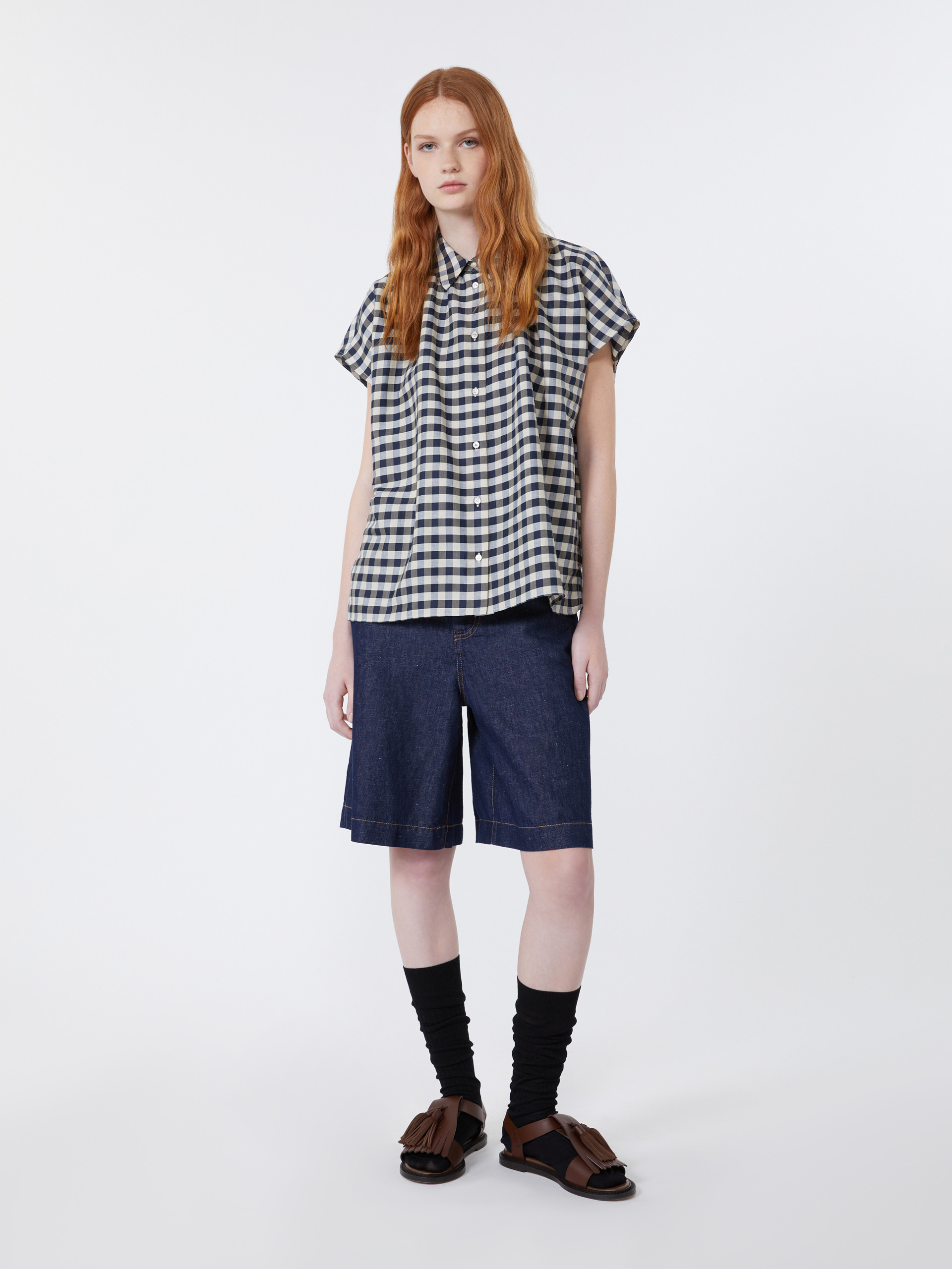 Cotton and linen denim Bermuda shorts - NAVY - Weekend Max Mara