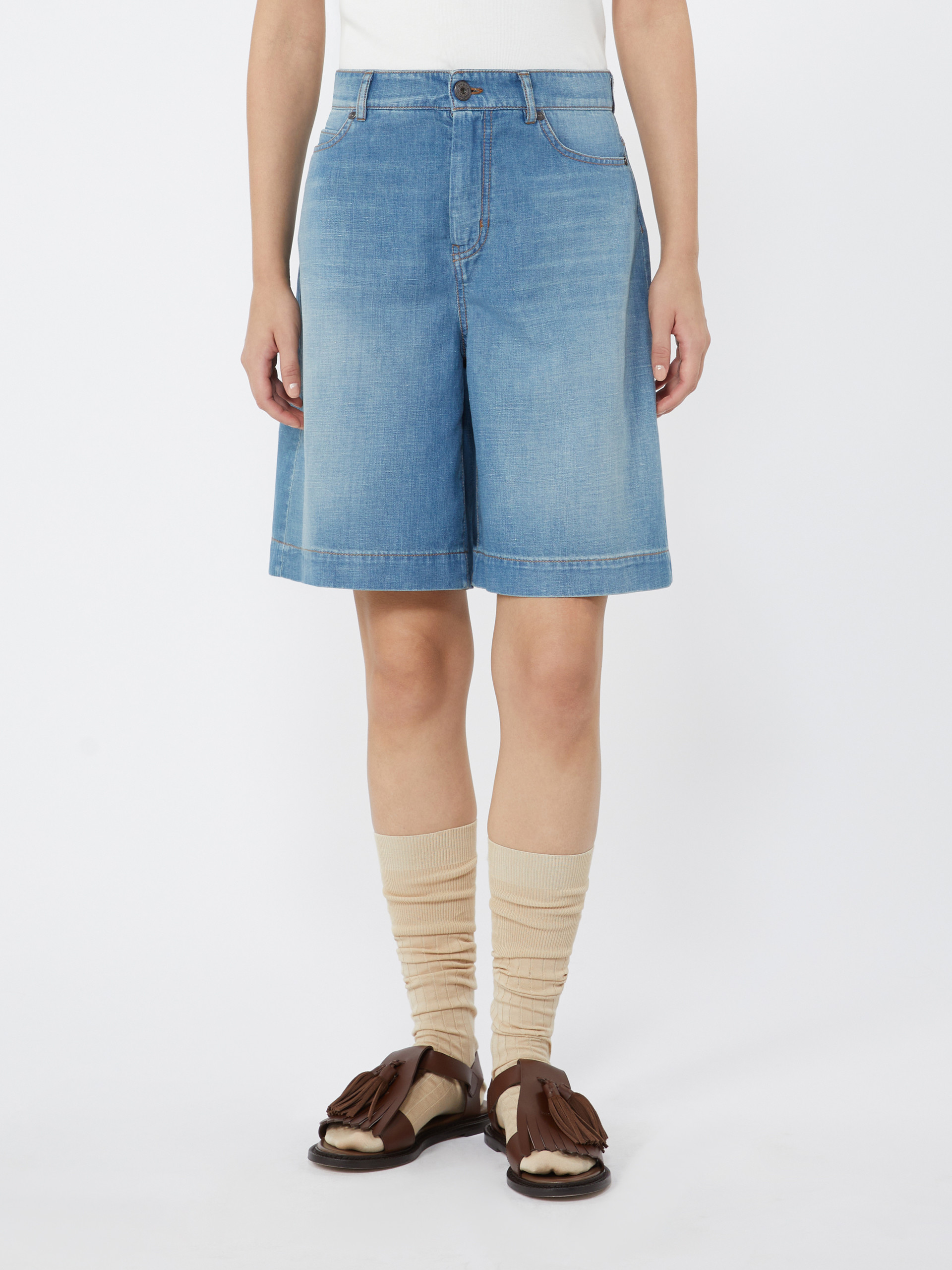 Cotton and linen denim Bermuda shorts - NAVY - Weekend Max Mara - 2