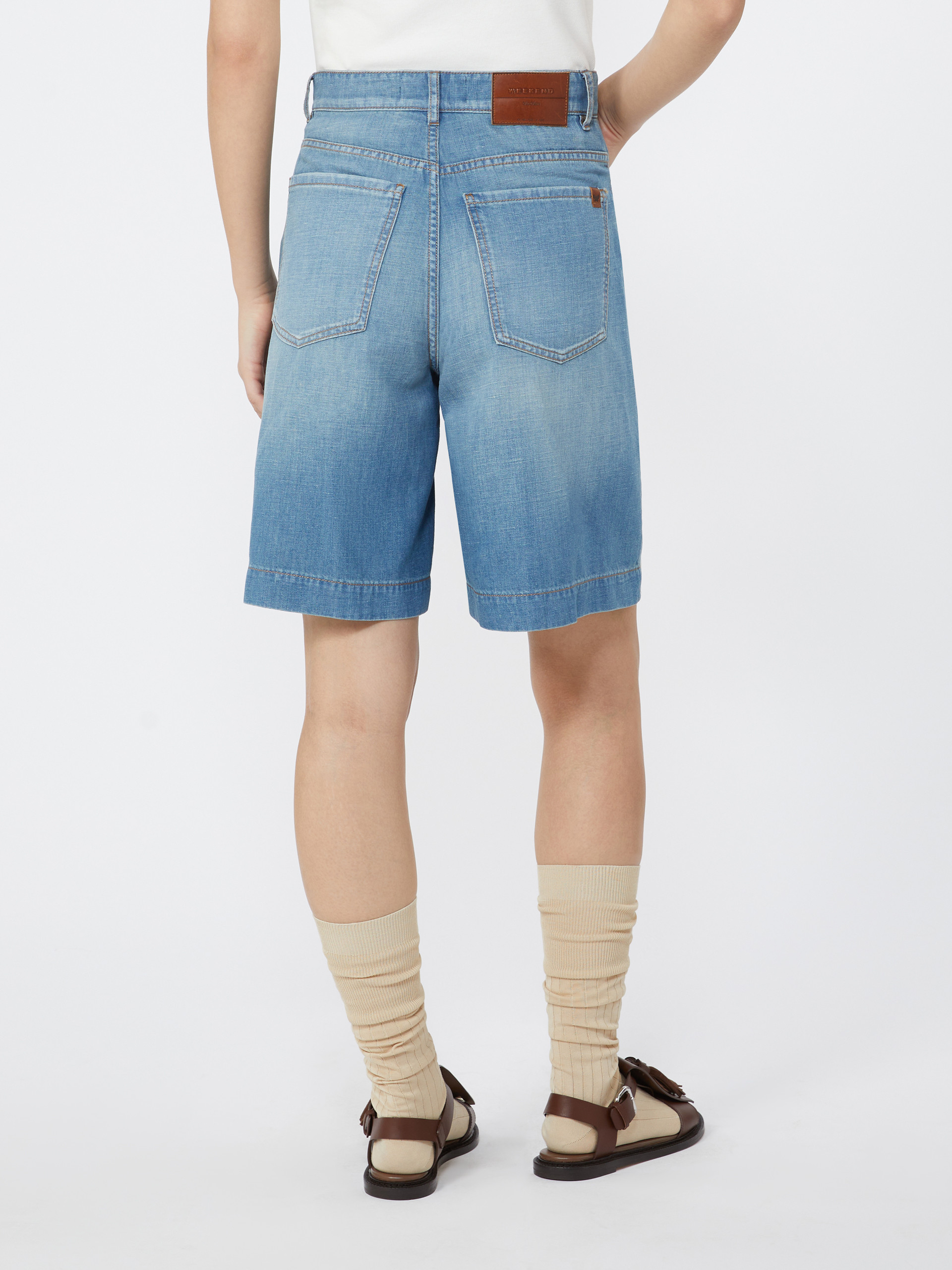 Cotton and linen denim Bermuda shorts - NAVY - Weekend Max Mara - 3