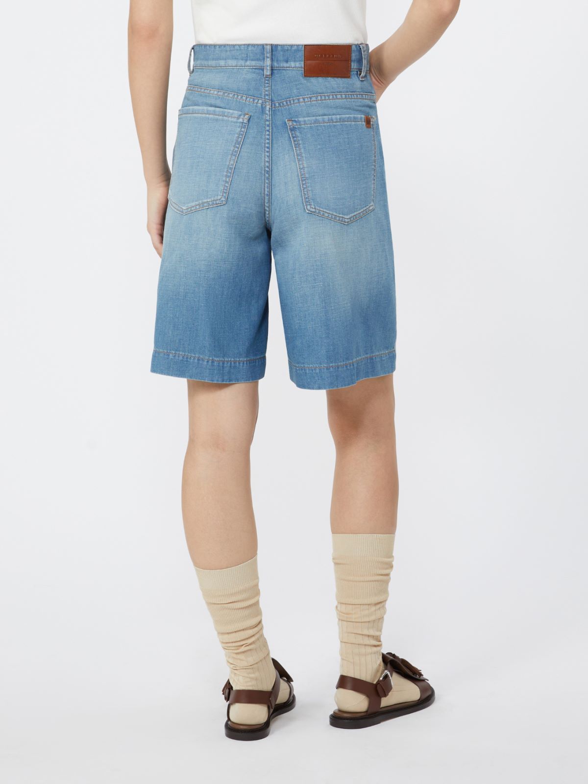 Cotton and linen denim Bermuda shorts - NAVY - Weekend - 3