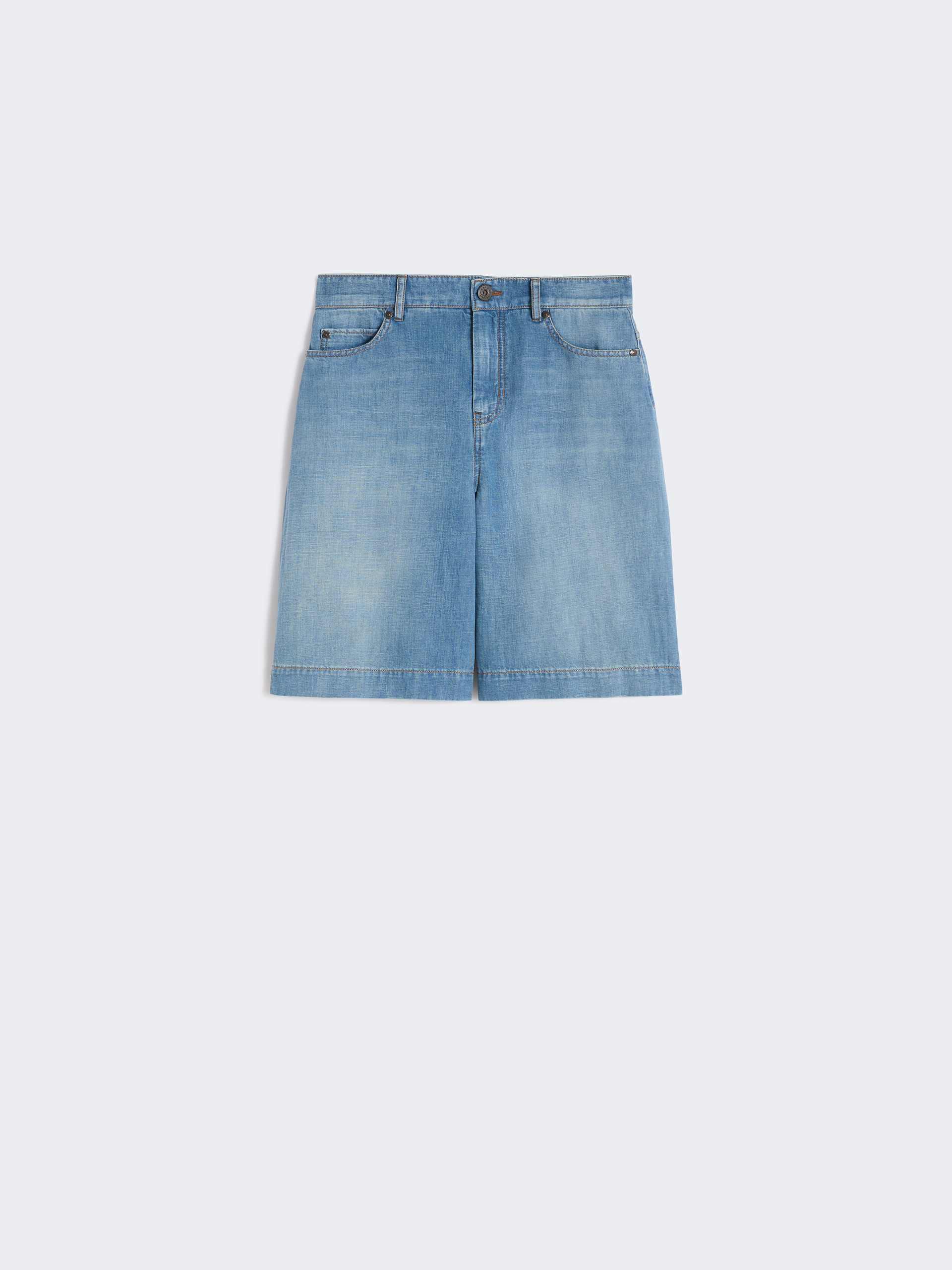 Cotton and linen denim Bermuda shorts - NAVY - Weekend Max Mara - 4
