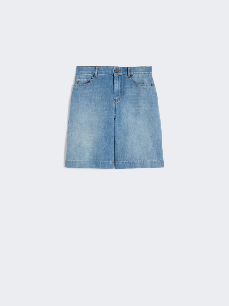 Cotton and linen denim Bermuda shorts - NAVY - Weekend - 5