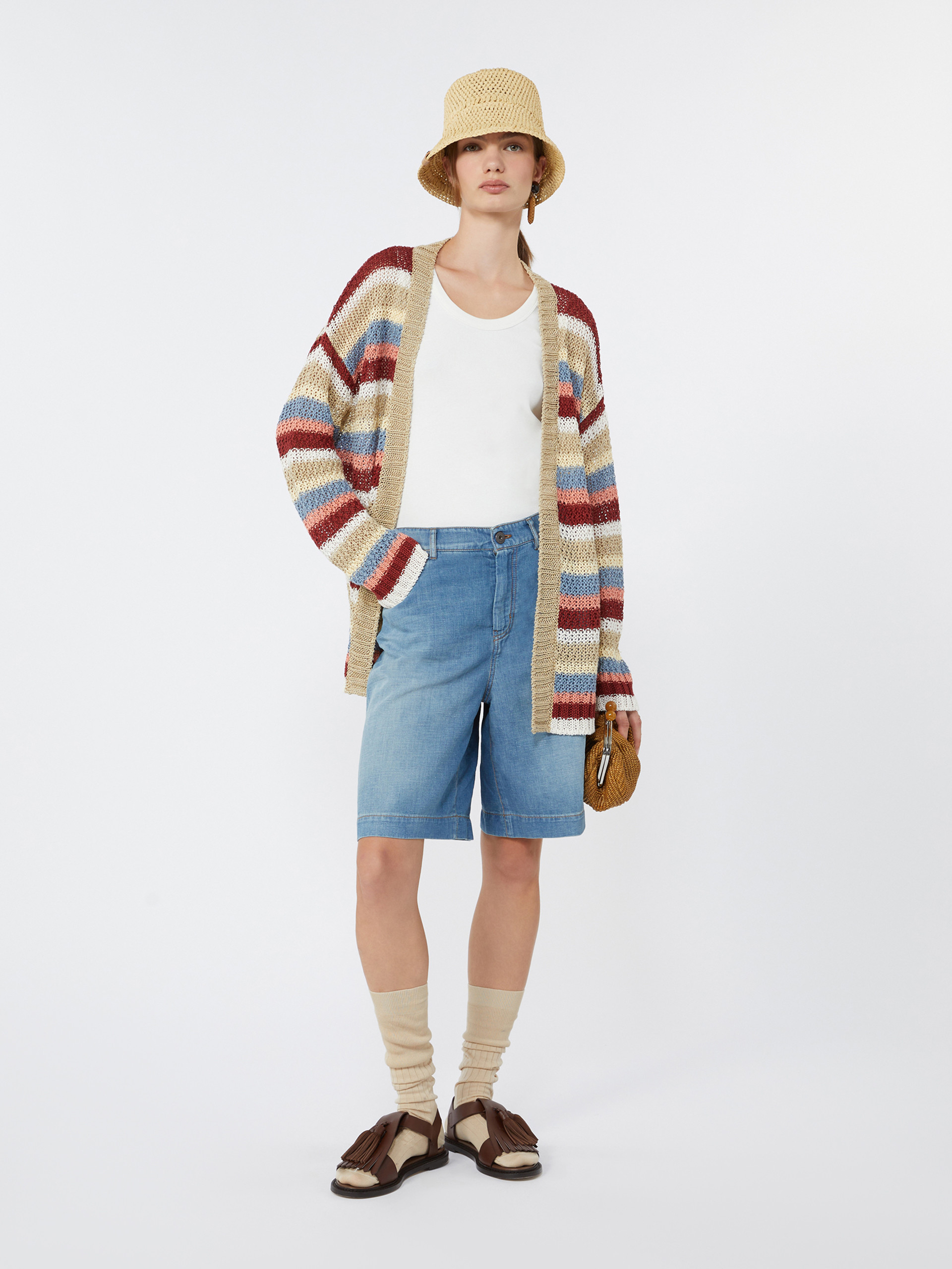 Cotton and linen denim Bermuda shorts - NAVY - Weekend Max Mara