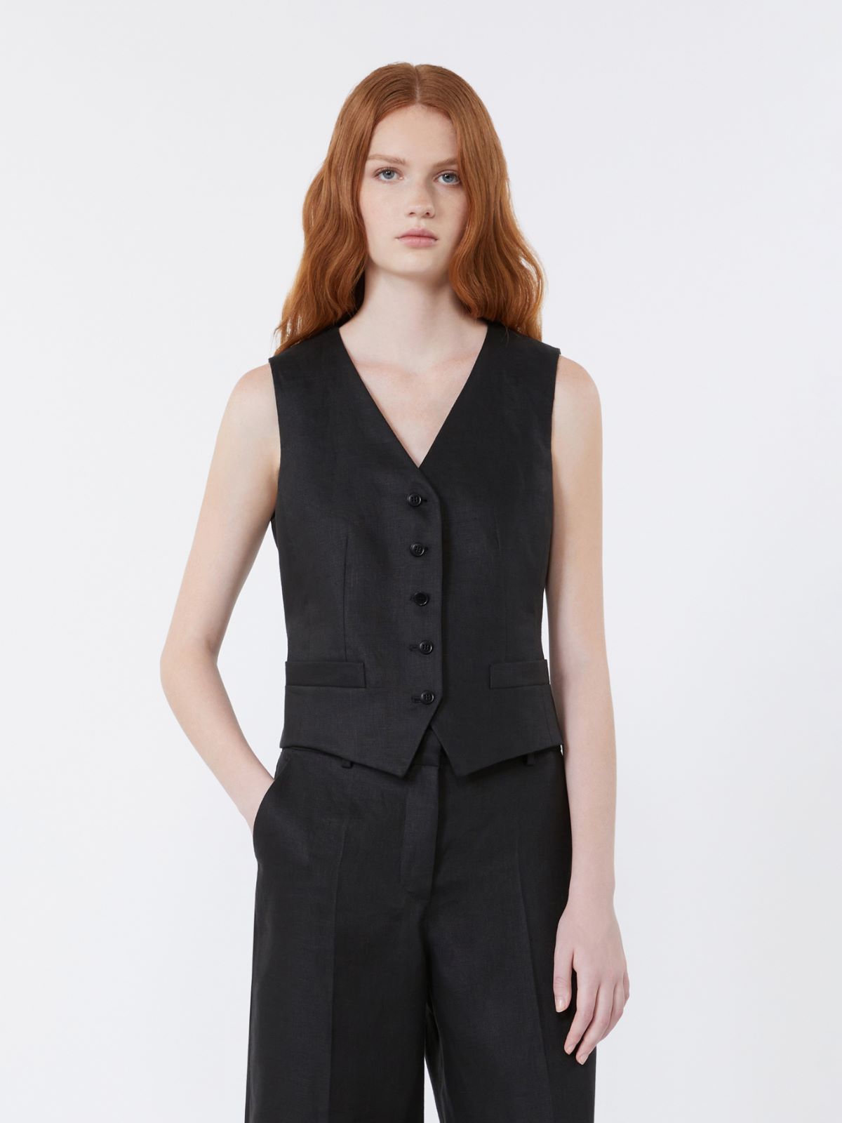 Linen canvas waistcoat - BLACK - Weekend - 2