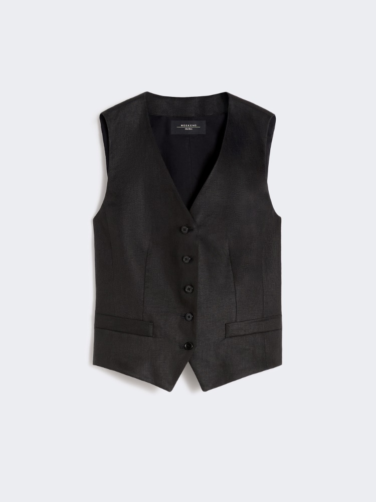 Linen canvas waistcoat - BLACK - Weekend - 6
