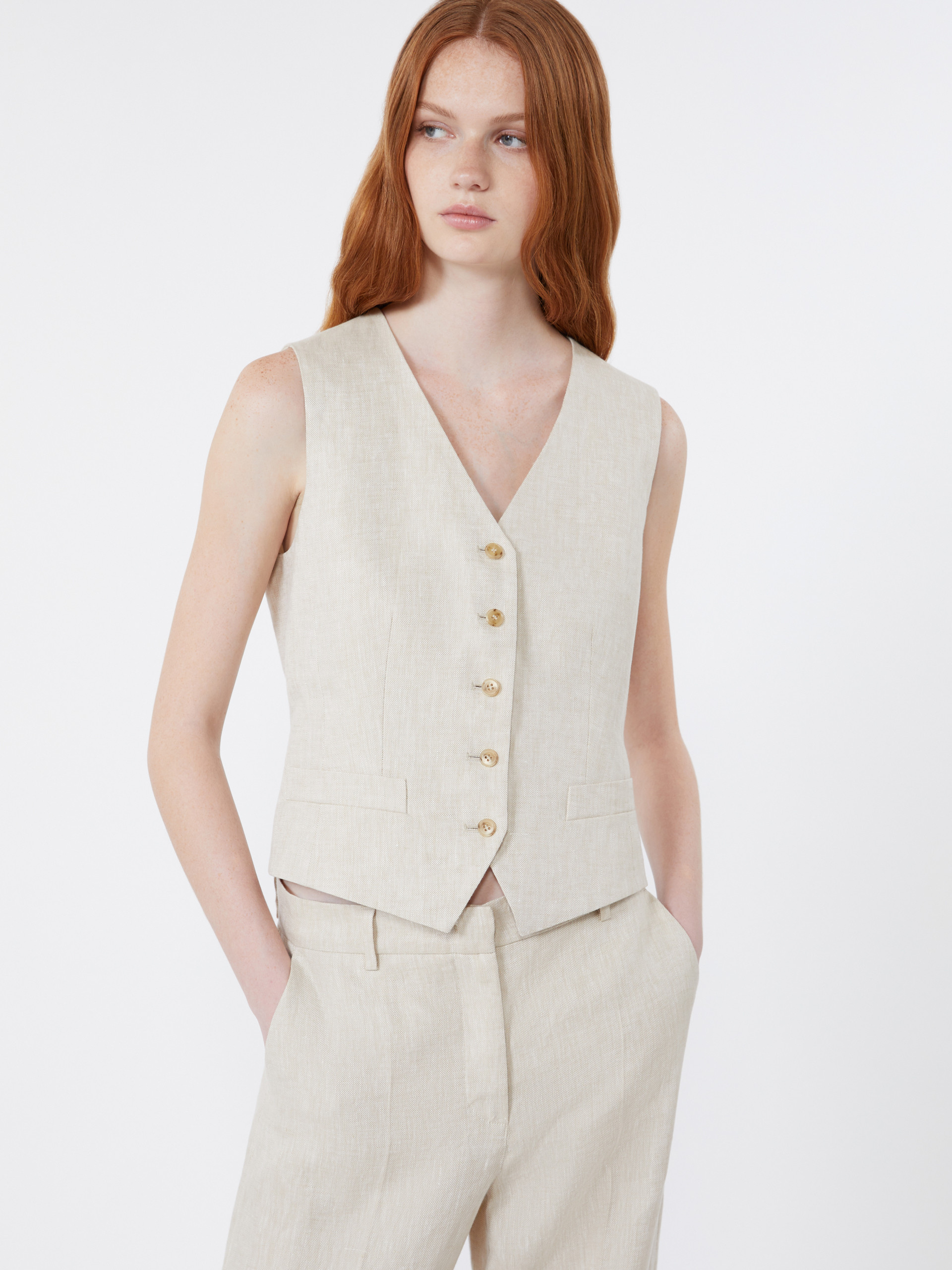 Linen canvas waistcoat - ECRU - Weekend Max Mara - 4