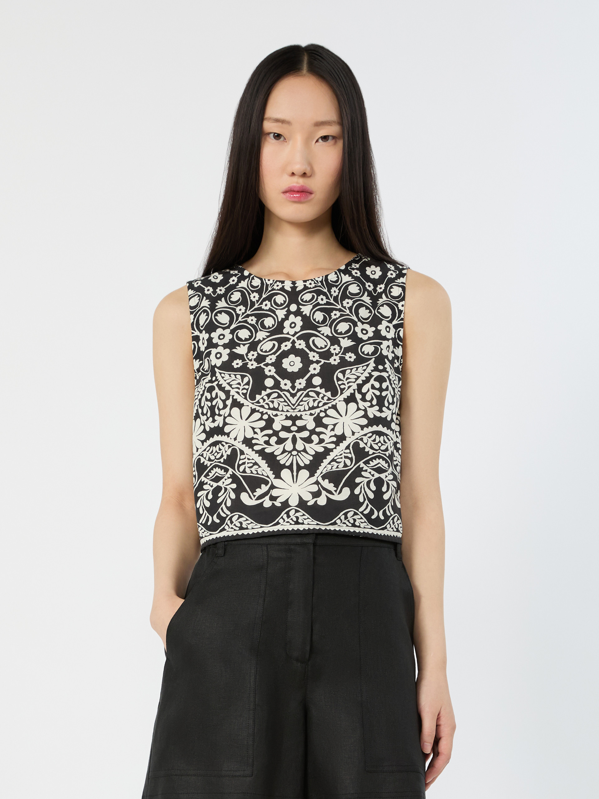 Printed cotton crop top - BLACK - Weekend Max Mara - 2