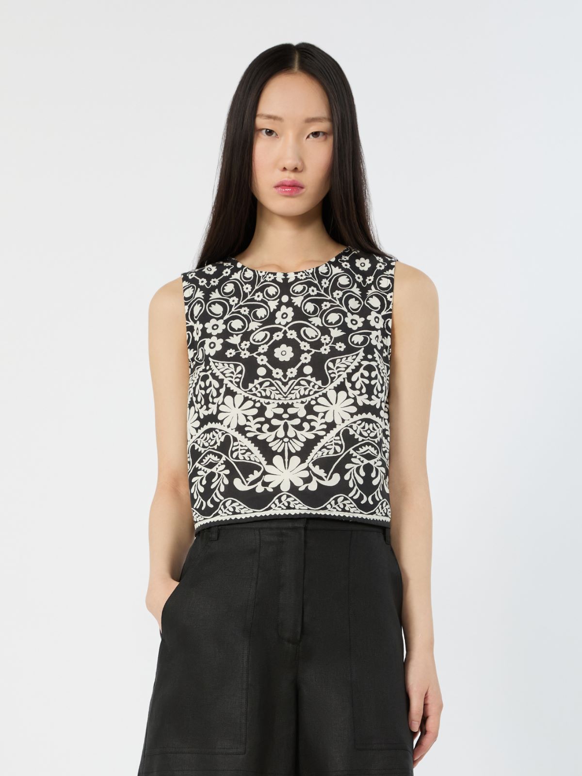 Top crop in cotone stampato - NERO - Weekend - 2