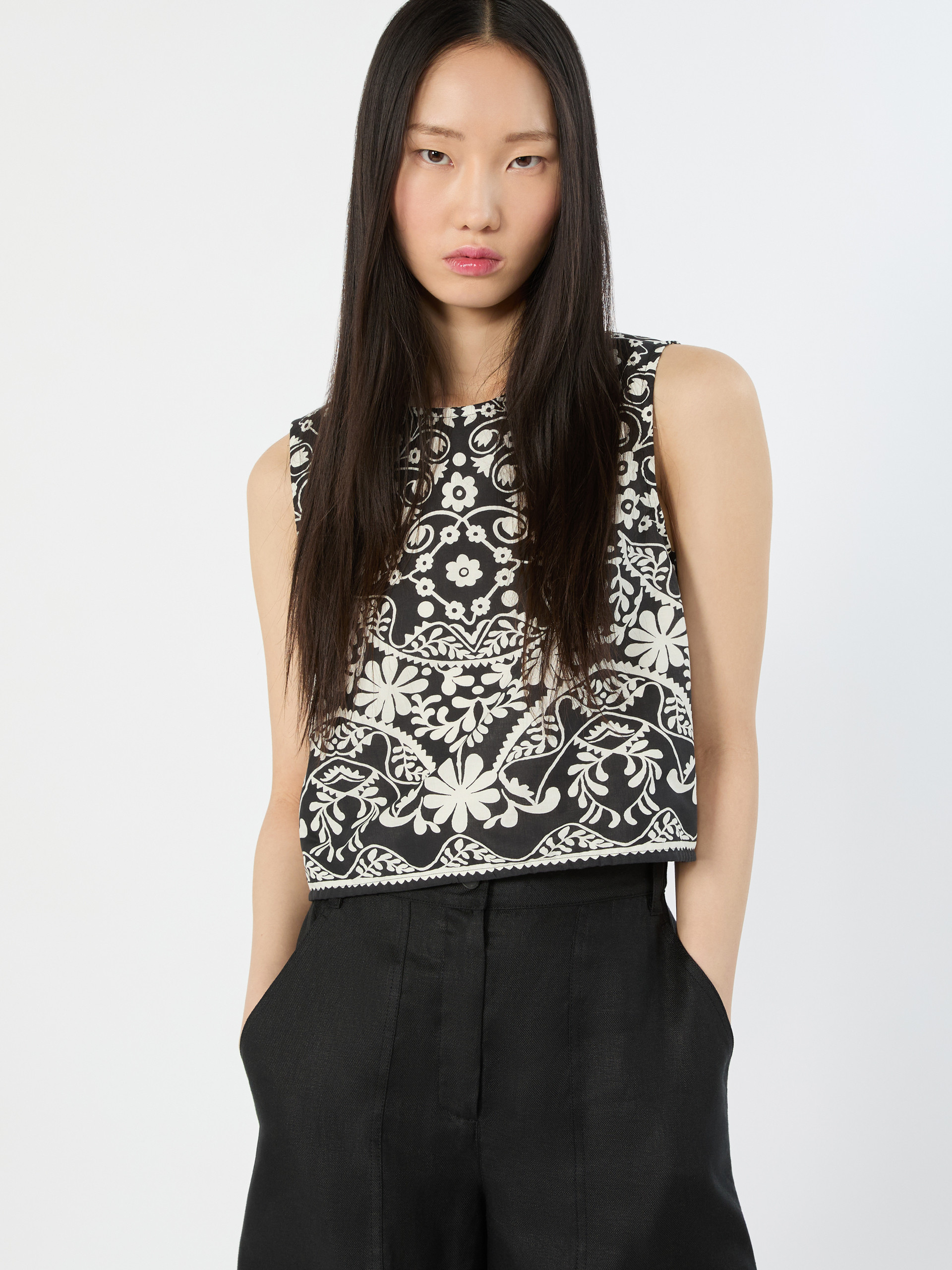 Printed cotton crop top - BLACK - Weekend Max Mara - 4