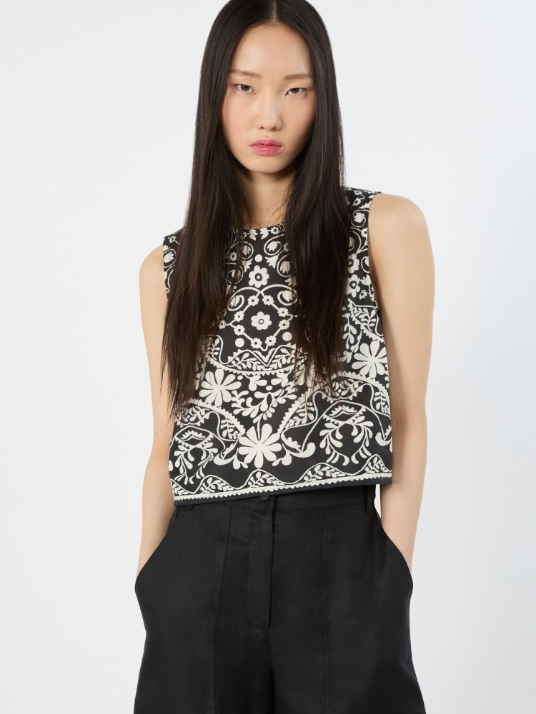 Printed cotton crop top - BLACK - Weekend