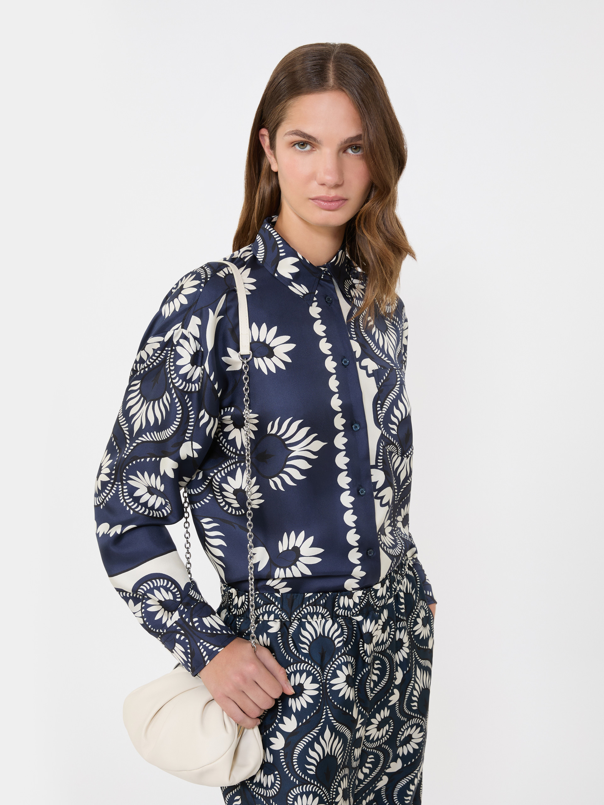 Printed silk patchwork shirt - NAVY - Weekend Max Mara - 4