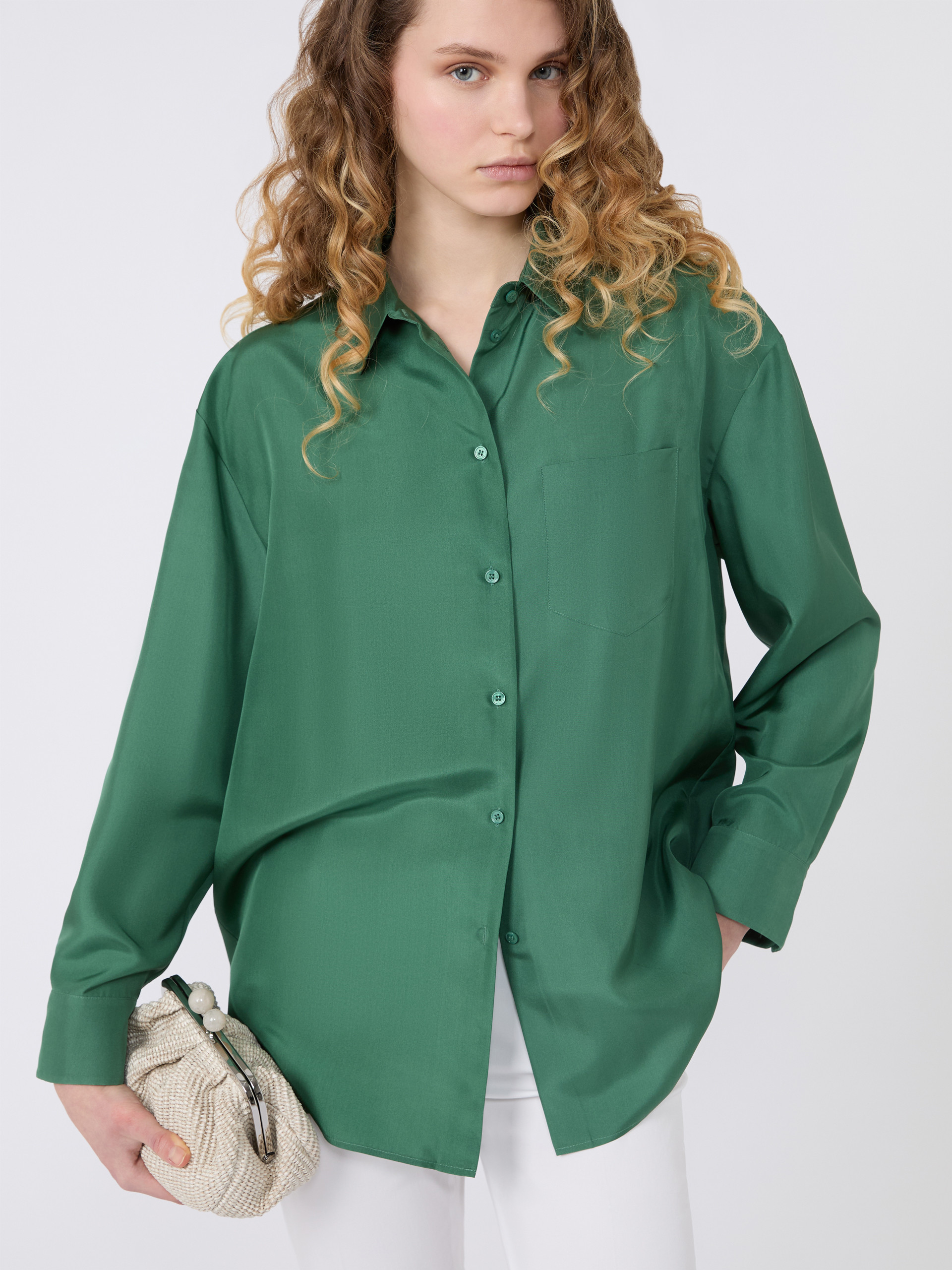 Silk habotai shirt - GREEN - Weekend Max Mara - 4