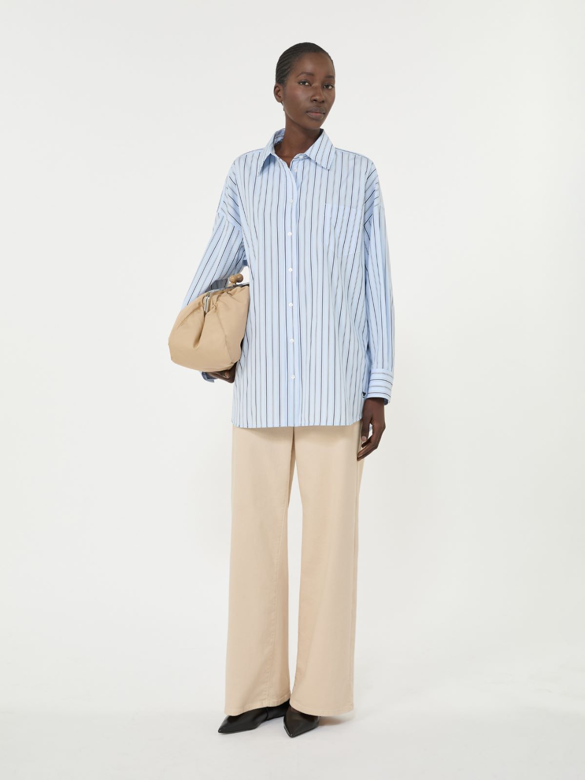 Oversized striped cotton shirt - LIGHT BLUE - Weekend