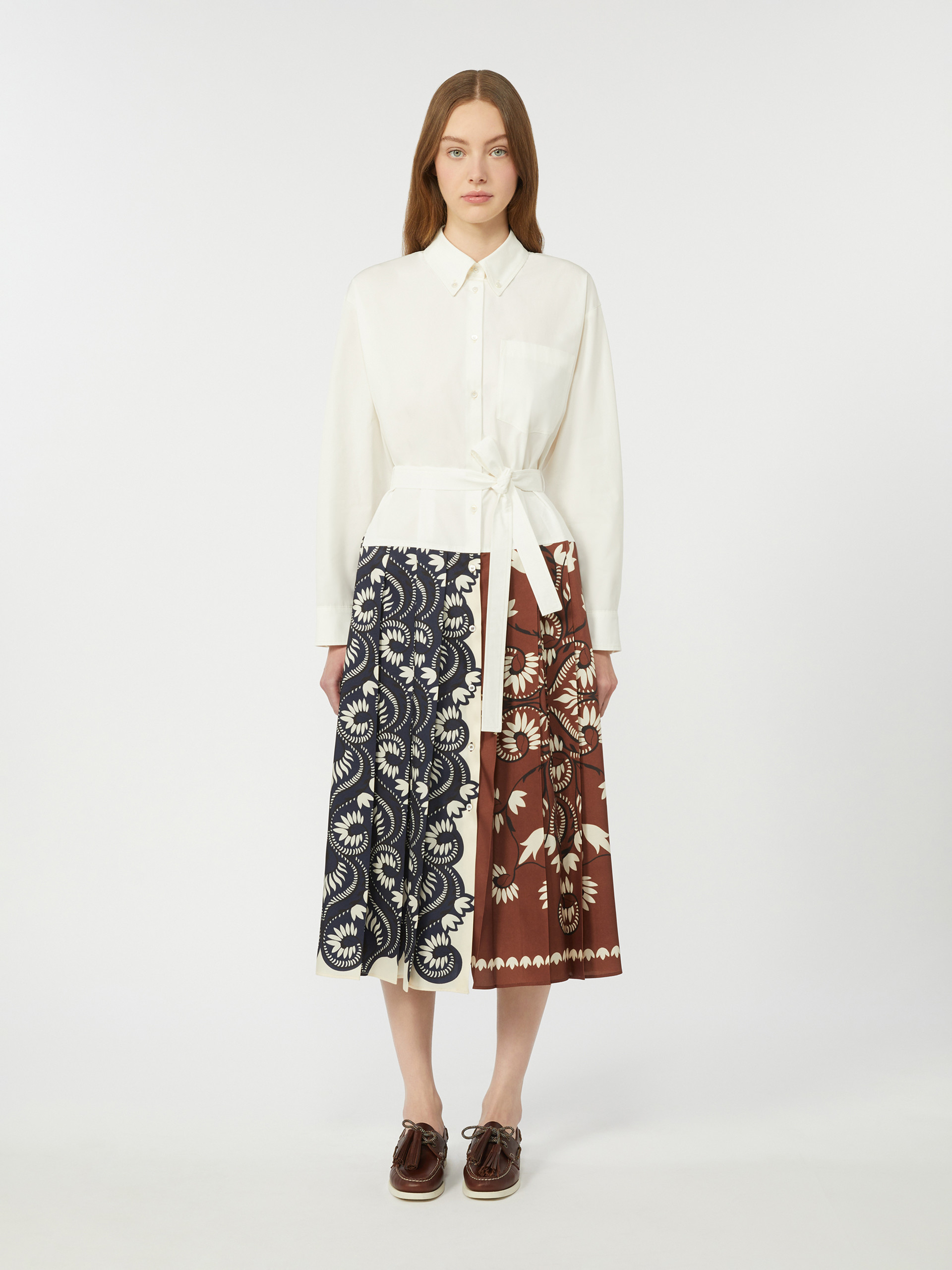 Printed cotton and twill shirt dress - WHITE - Weekend Max Mara - 2