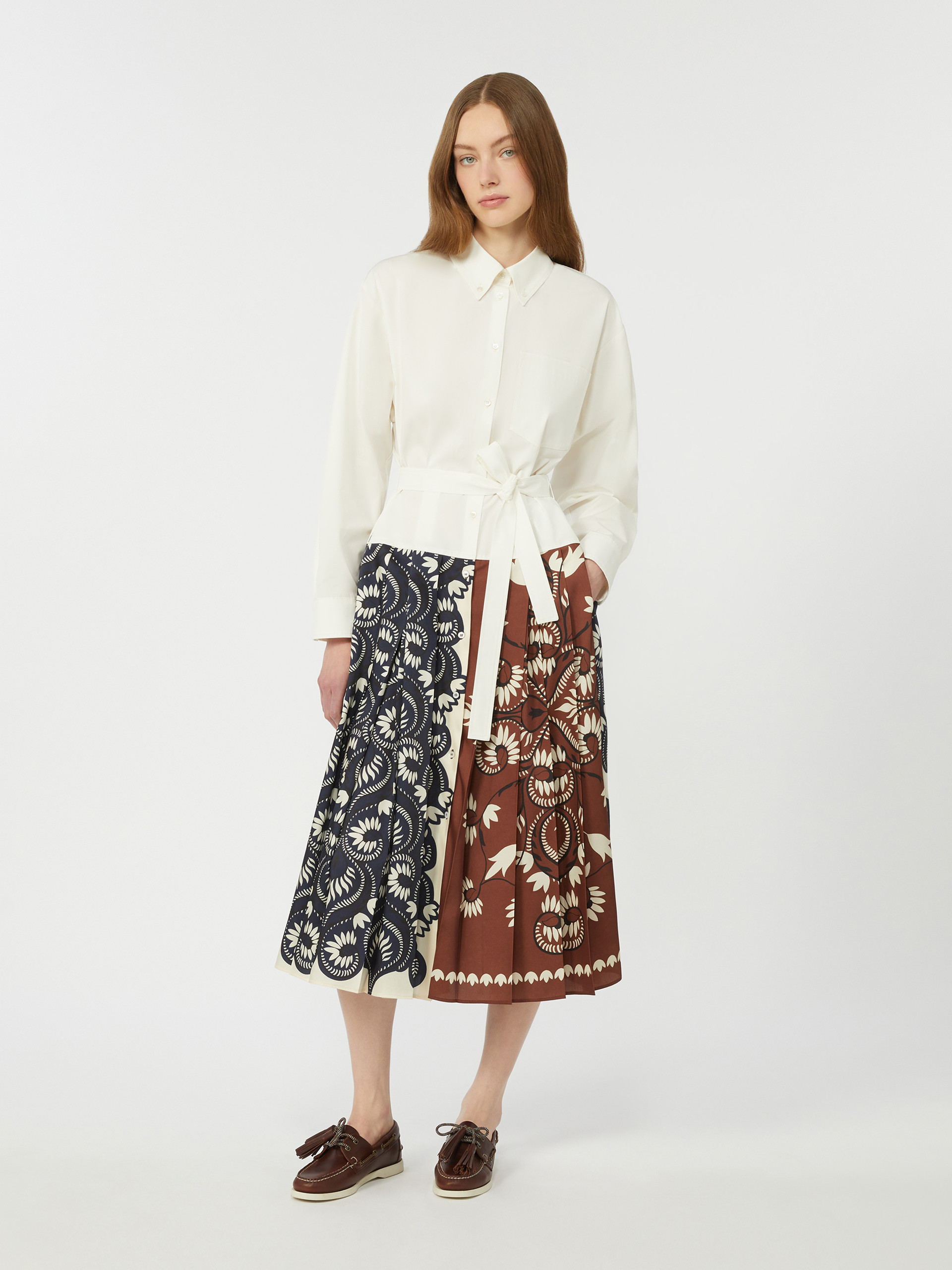 Printed cotton and twill shirt dress - WHITE - Weekend Max Mara