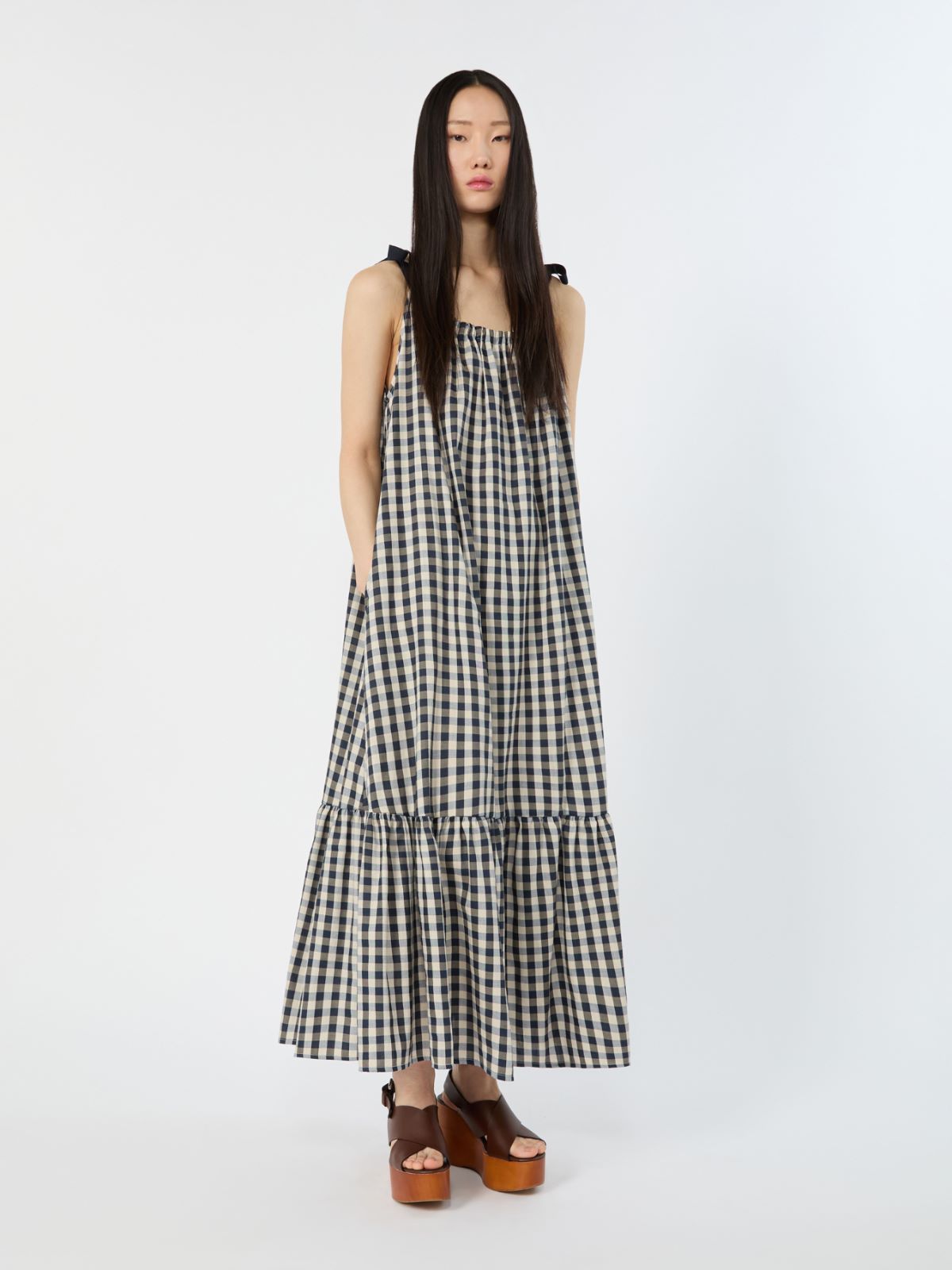 Vichy ramie and cotton dress - NAVY - Weekend
