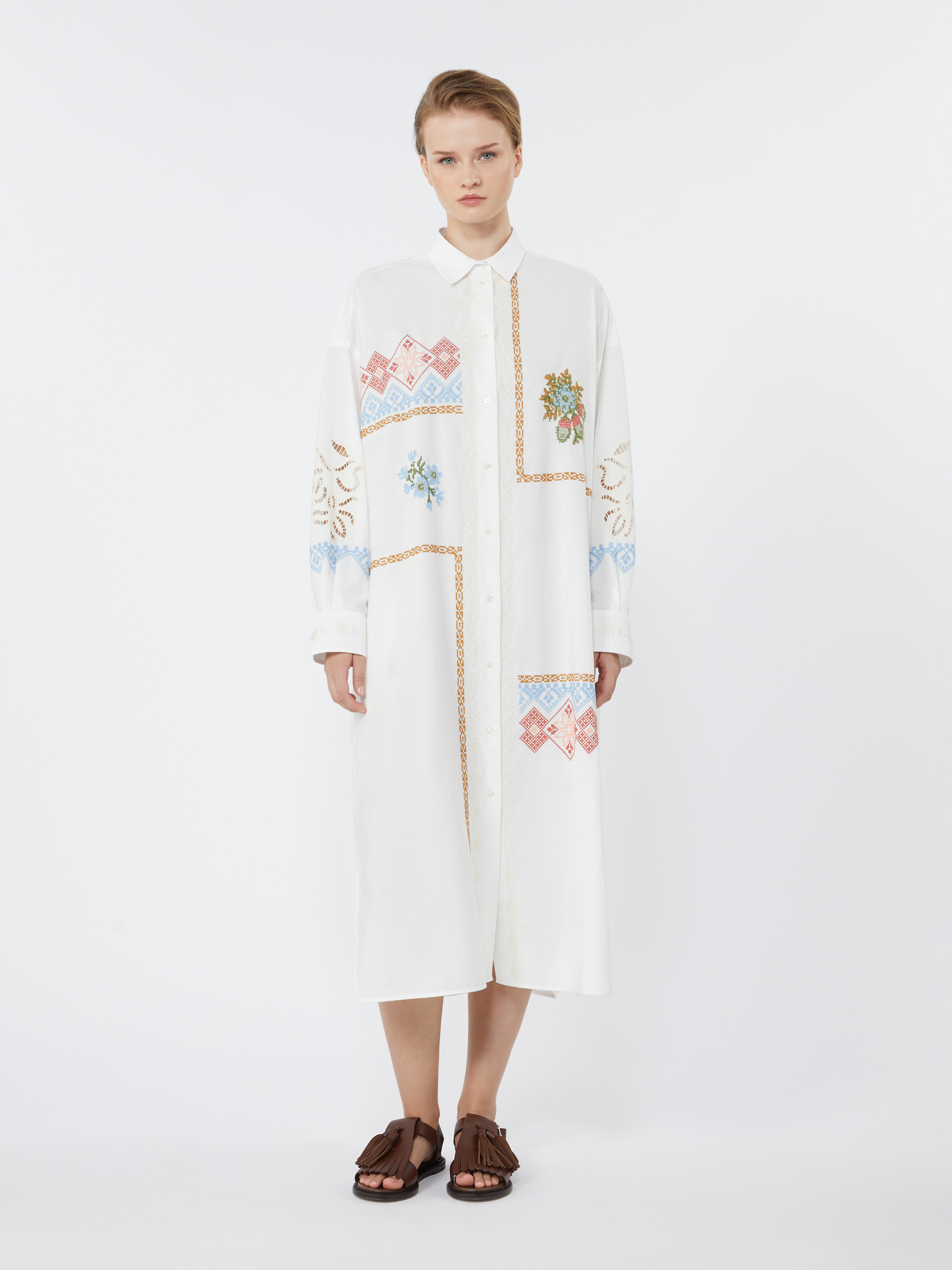 Poplin shirt dress with embroideries - WHITE - Weekend Max Mara - 2