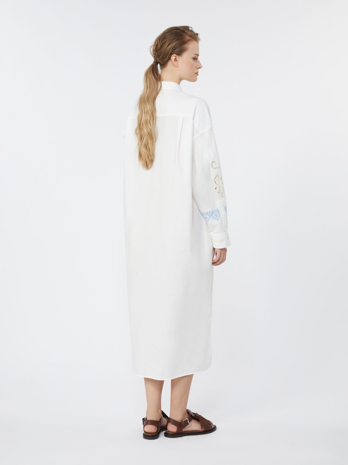 Poplin shirt dress with embroideries - WHITE - Weekend - 3