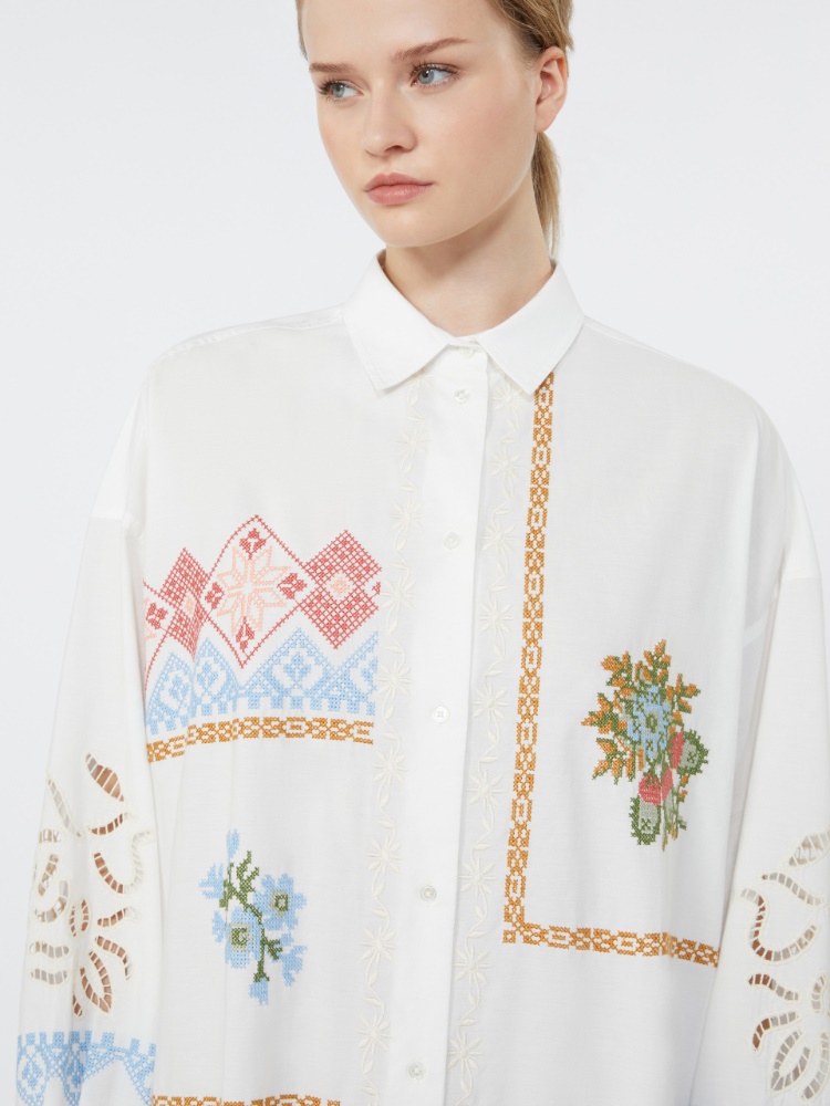 Poplin shirt dress with embroideries - WHITE - Weekend
