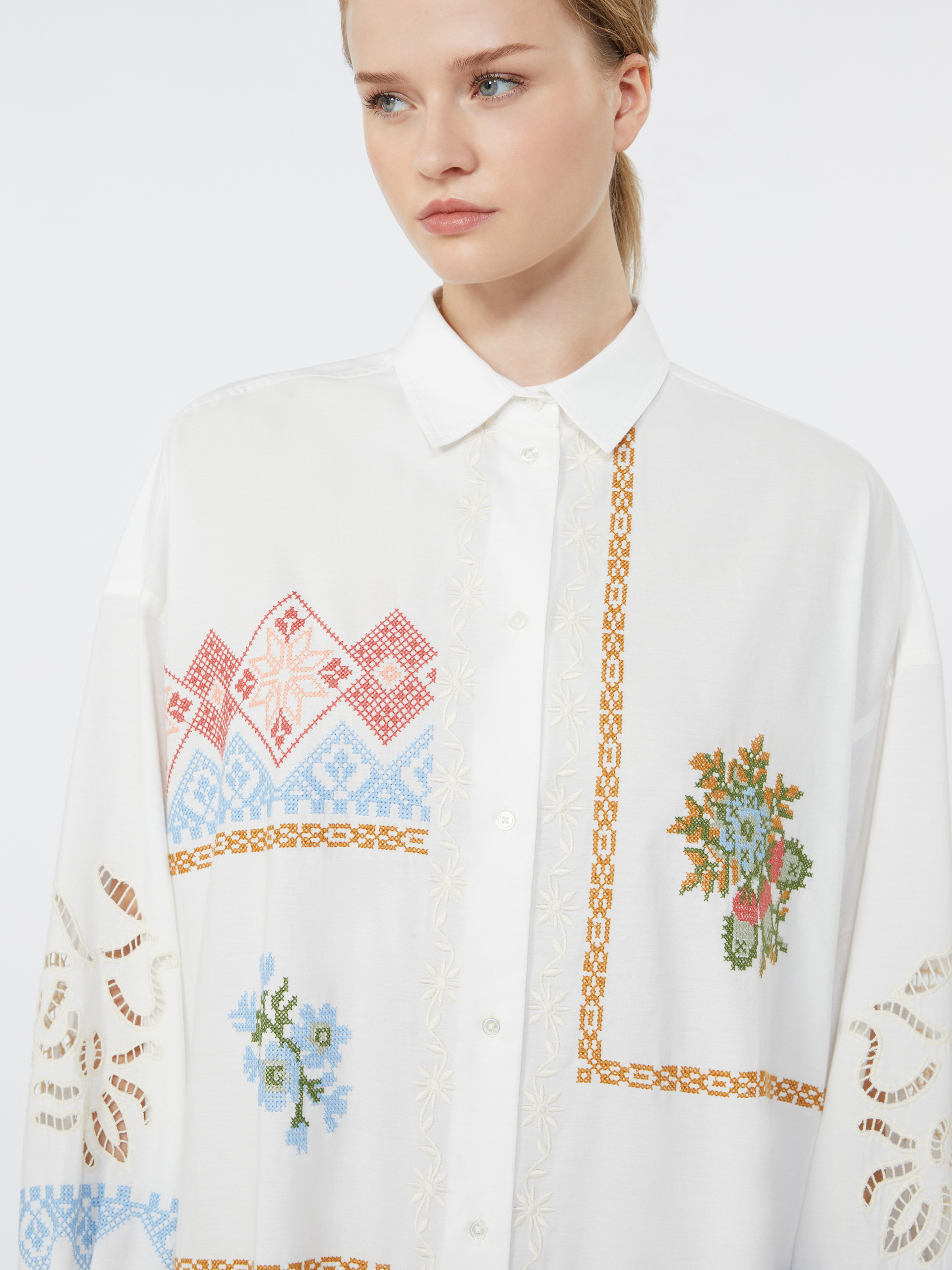 Poplin shirt dress with embroideries - WHITE - Weekend Max Mara - 4