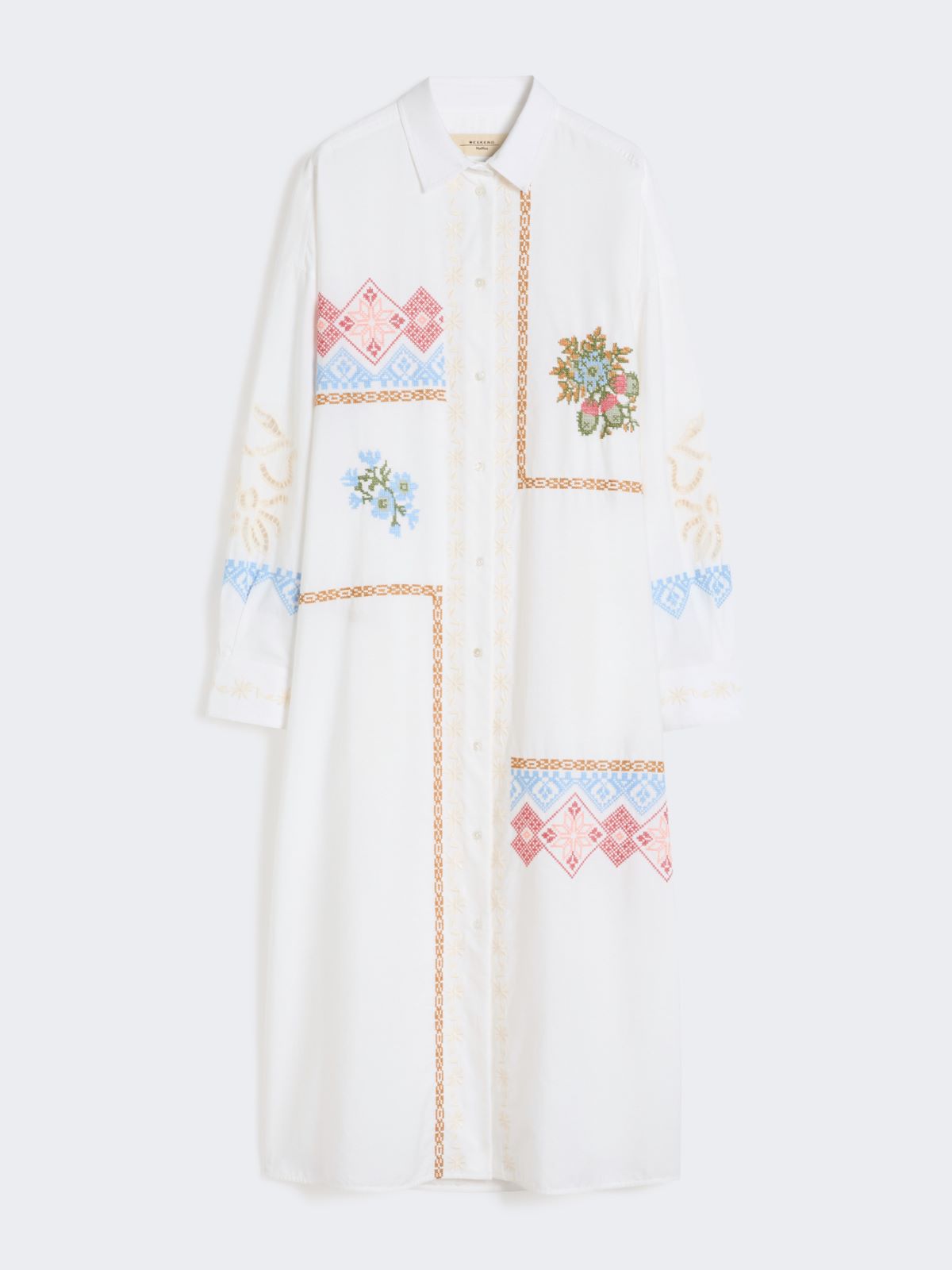 Poplin shirt dress with embroideries - WHITE - Weekend - 5