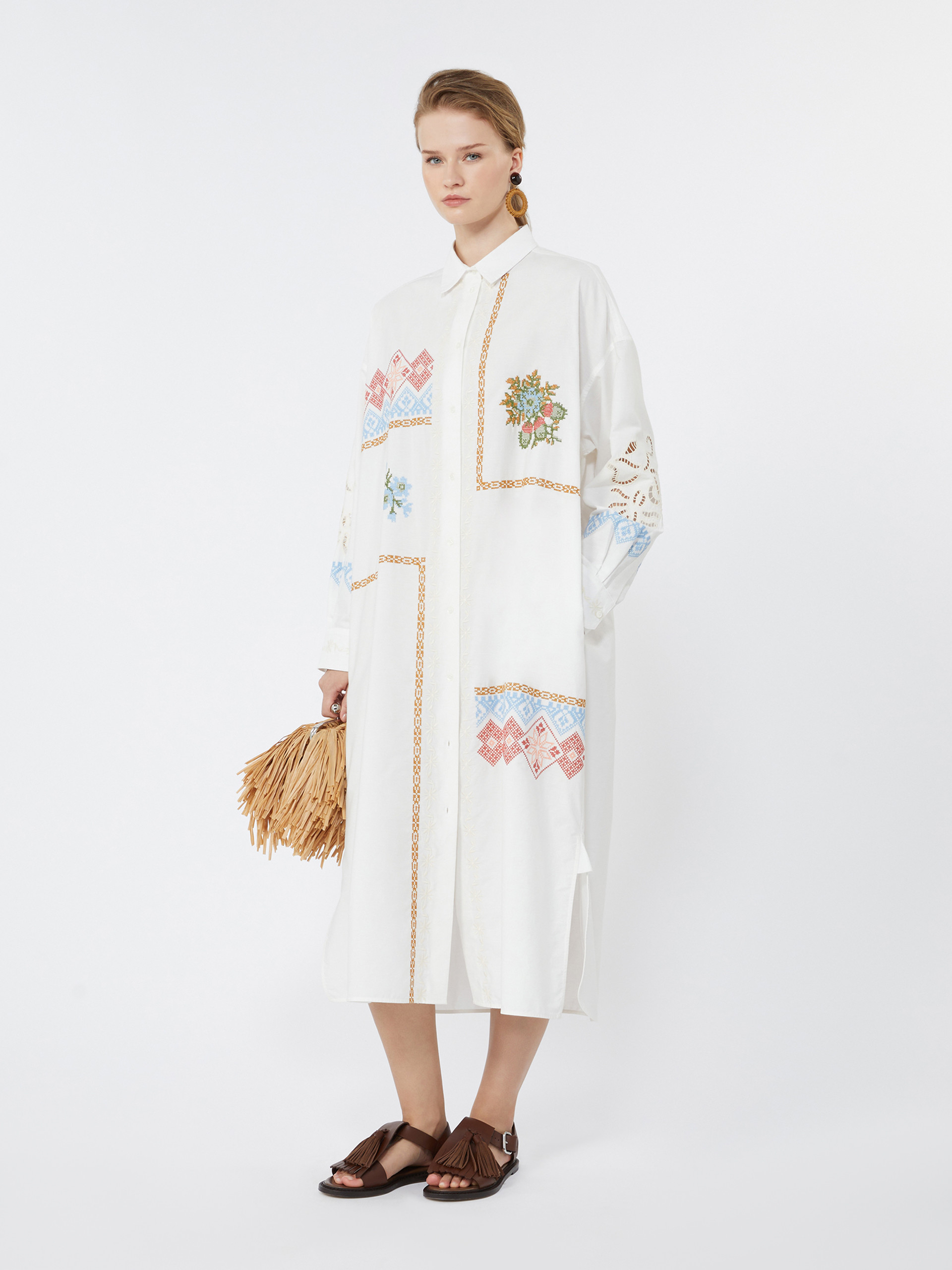 Poplin shirt dress with embroideries - WHITE - Weekend Max Mara