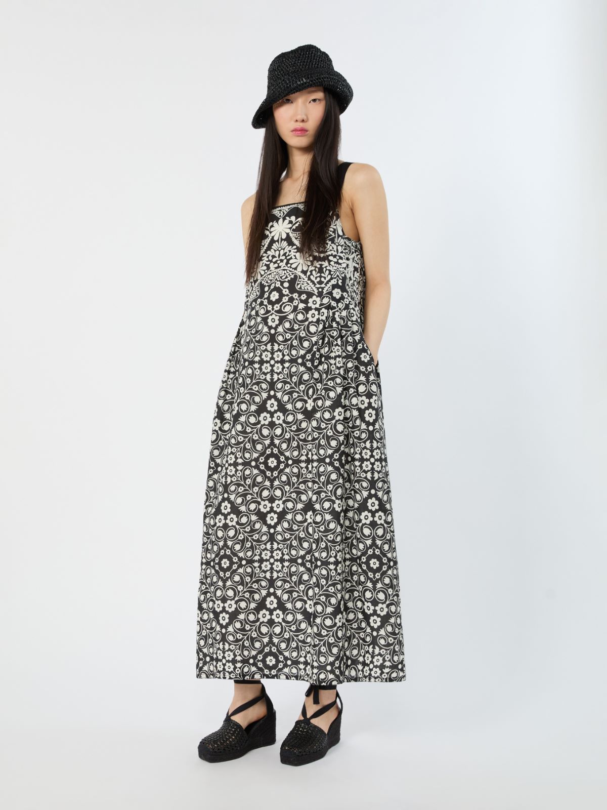 Printed cotton voile dress - BLACK - Weekend