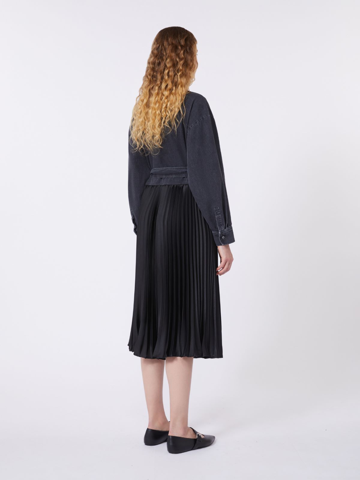 Denim and satin shirt dress - BLACK - Weekend - 3