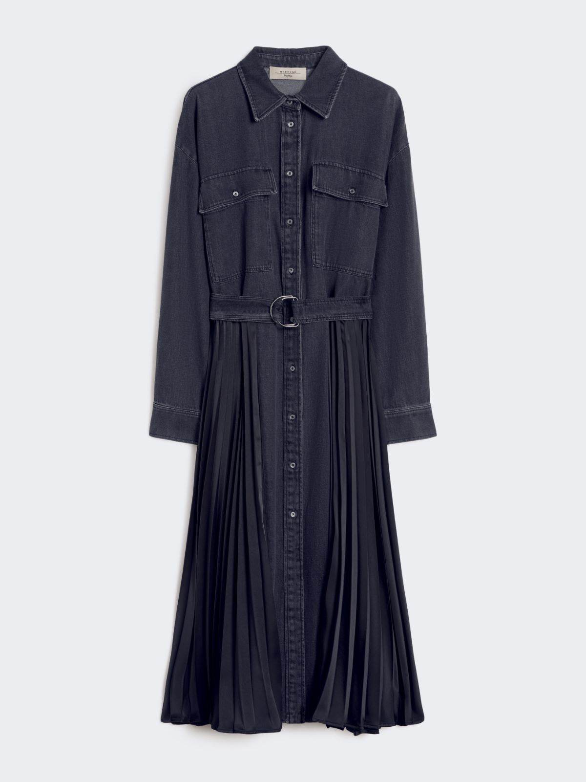 Denim and satin shirt dress - BLACK - Weekend - 5