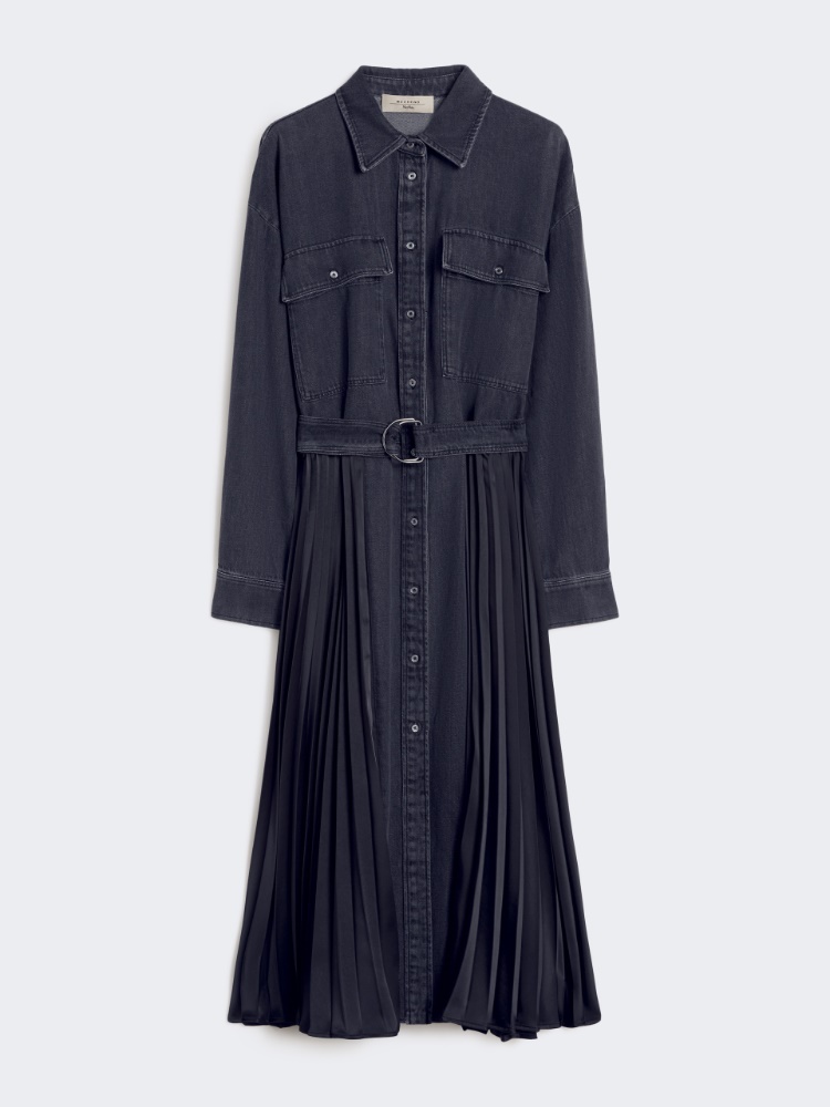 Denim and satin shirt dress - BLACK - Weekend - 2