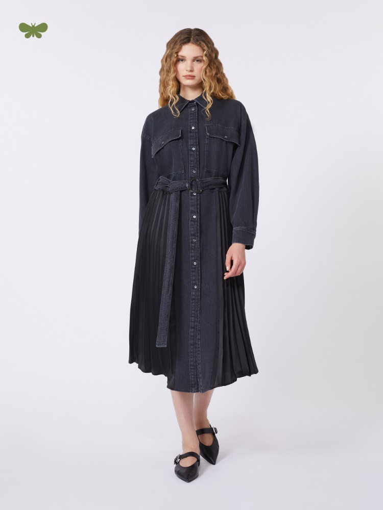 Denim and satin shirt dress - BLACK - Weekend